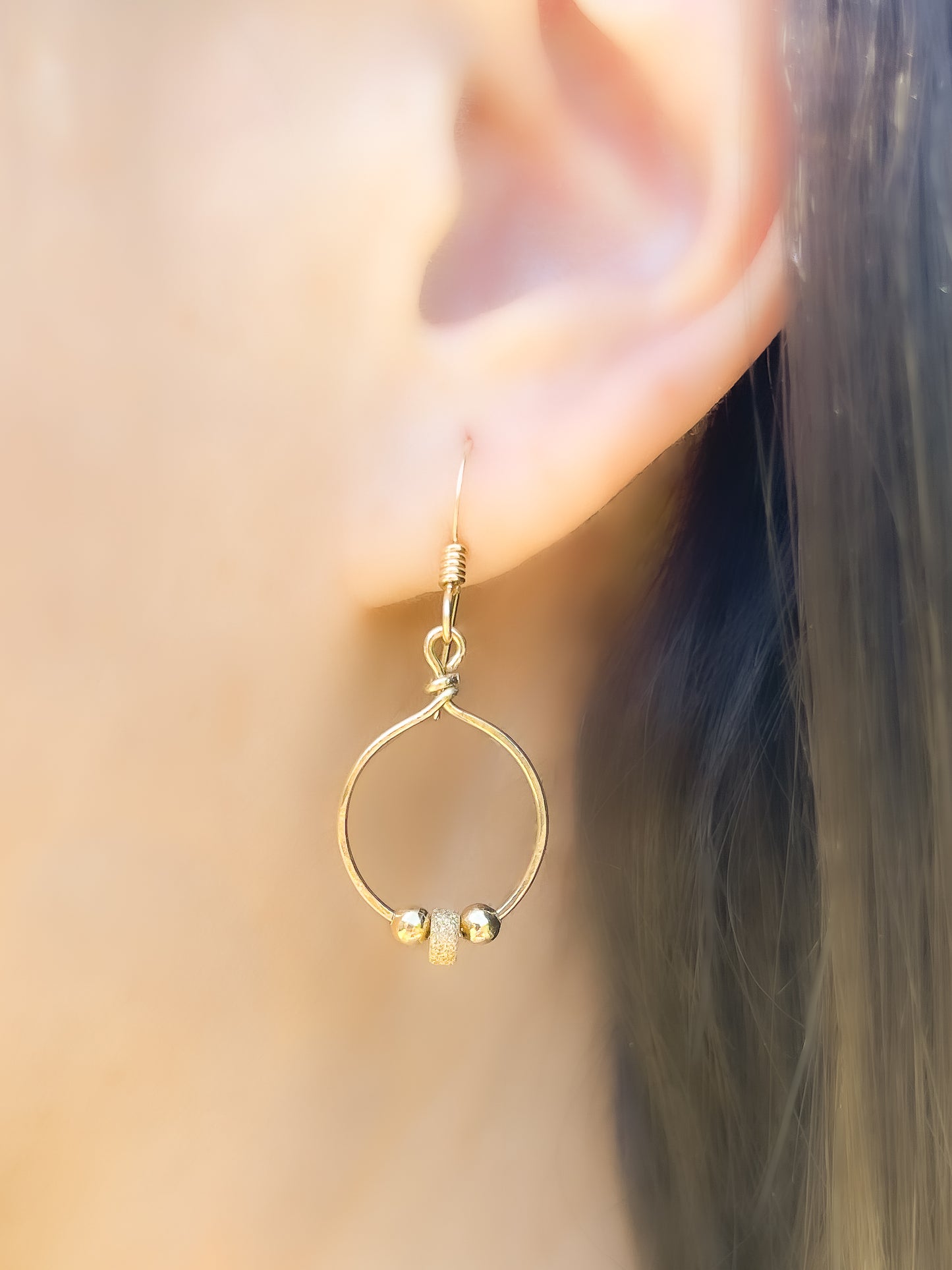 Gold Beaded Dainty Dangle Earrings