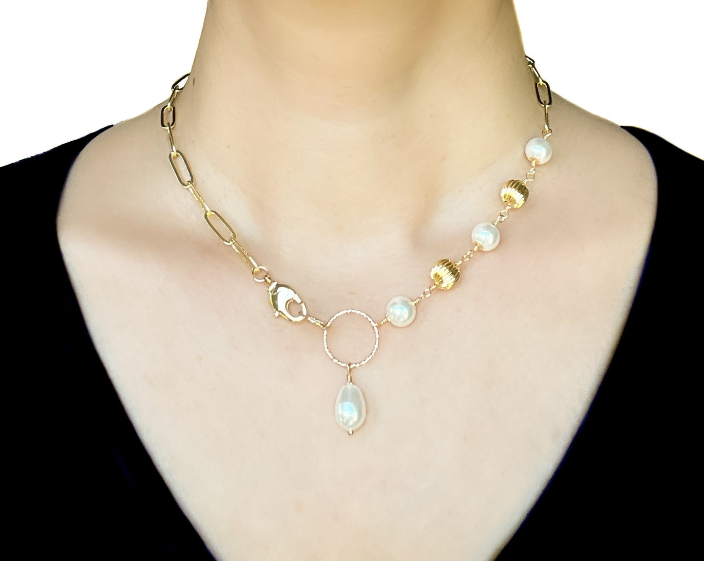 Swarovski White Pearl and Gold Asymmetrical Choker