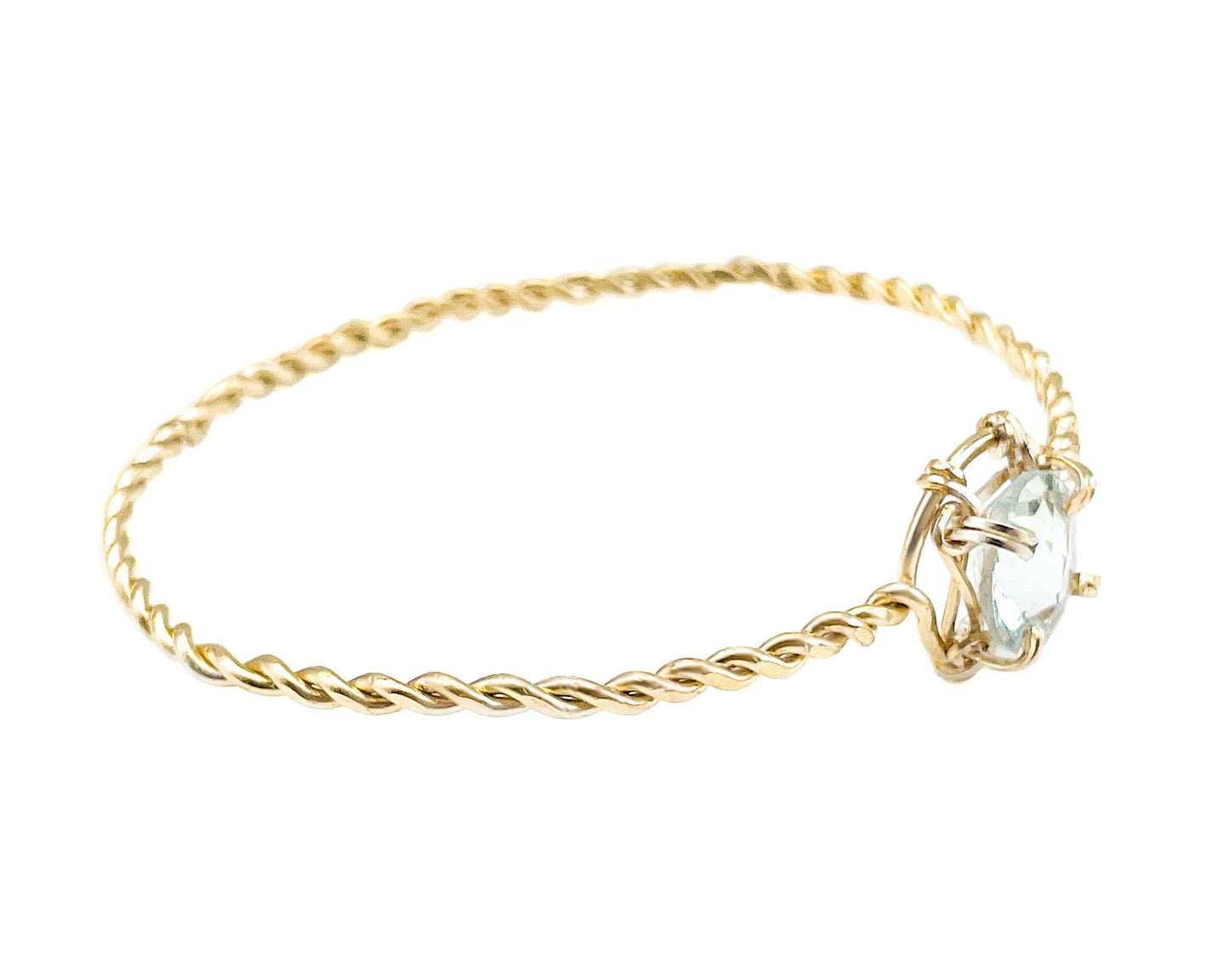 Aquamarine Twisted Gold Bangle Bracelet