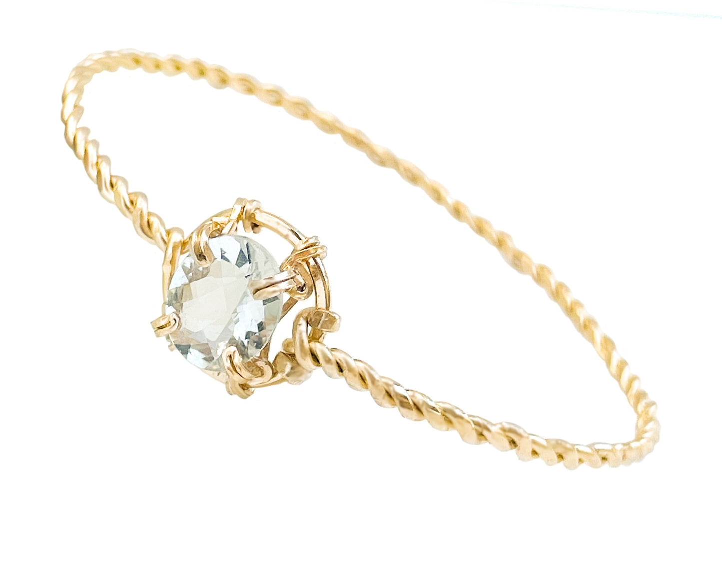 Aquamarine Twisted Gold Bangle Bracelet