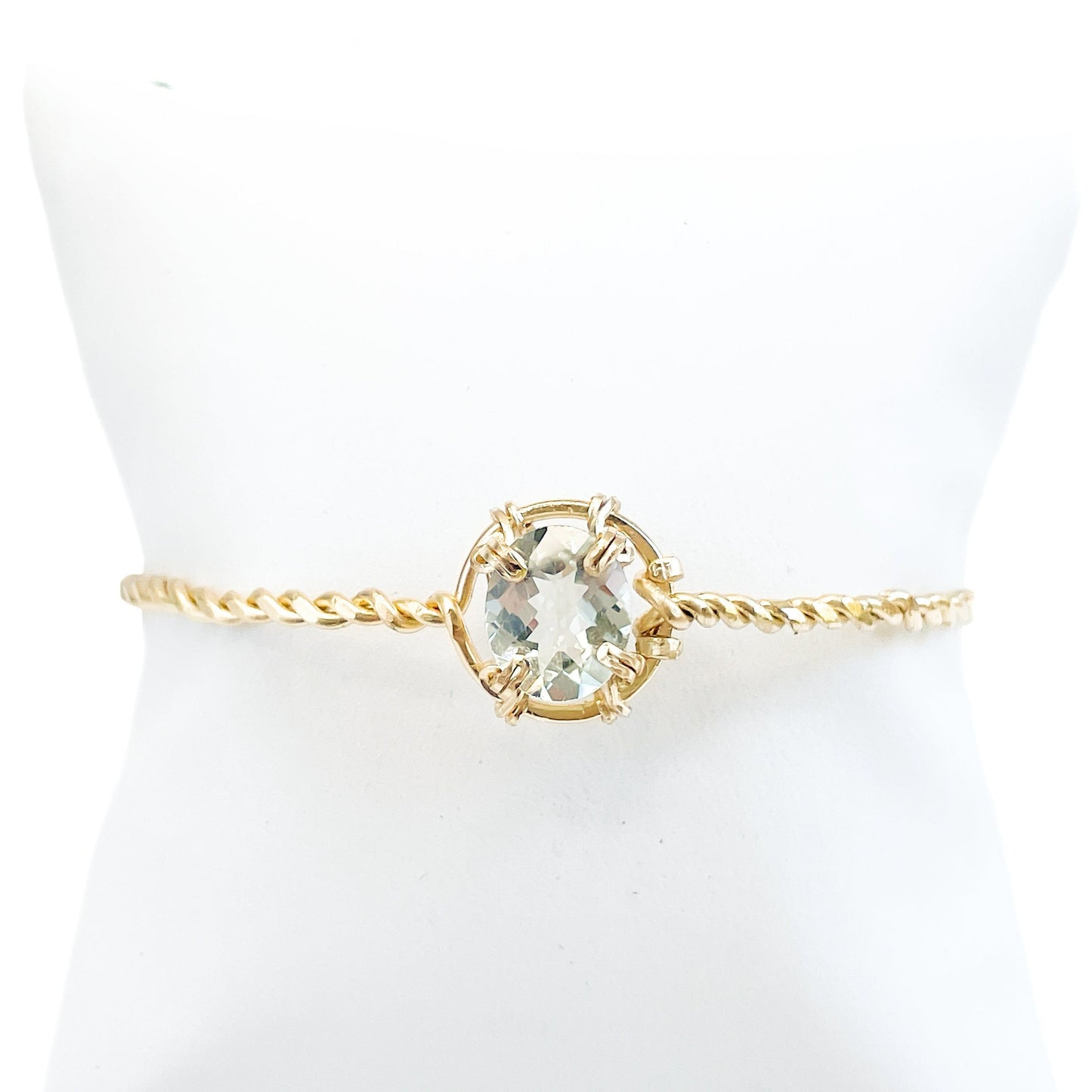 Aquamarine Twisted Gold Bangle Bracelet