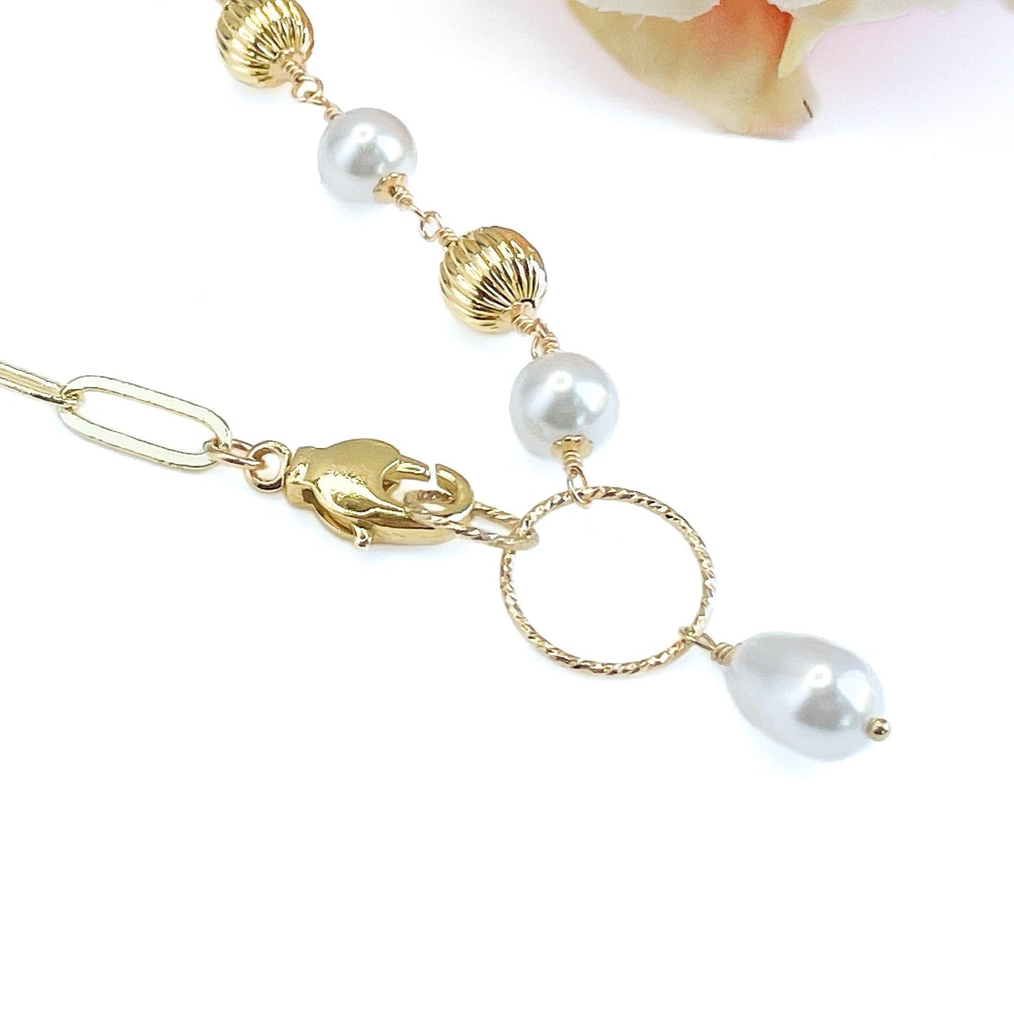 Swarovski White Pearl and Gold Asymmetrical Choker