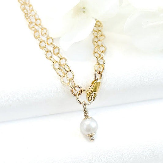 White Pearl Charm Double Chain Bracelet