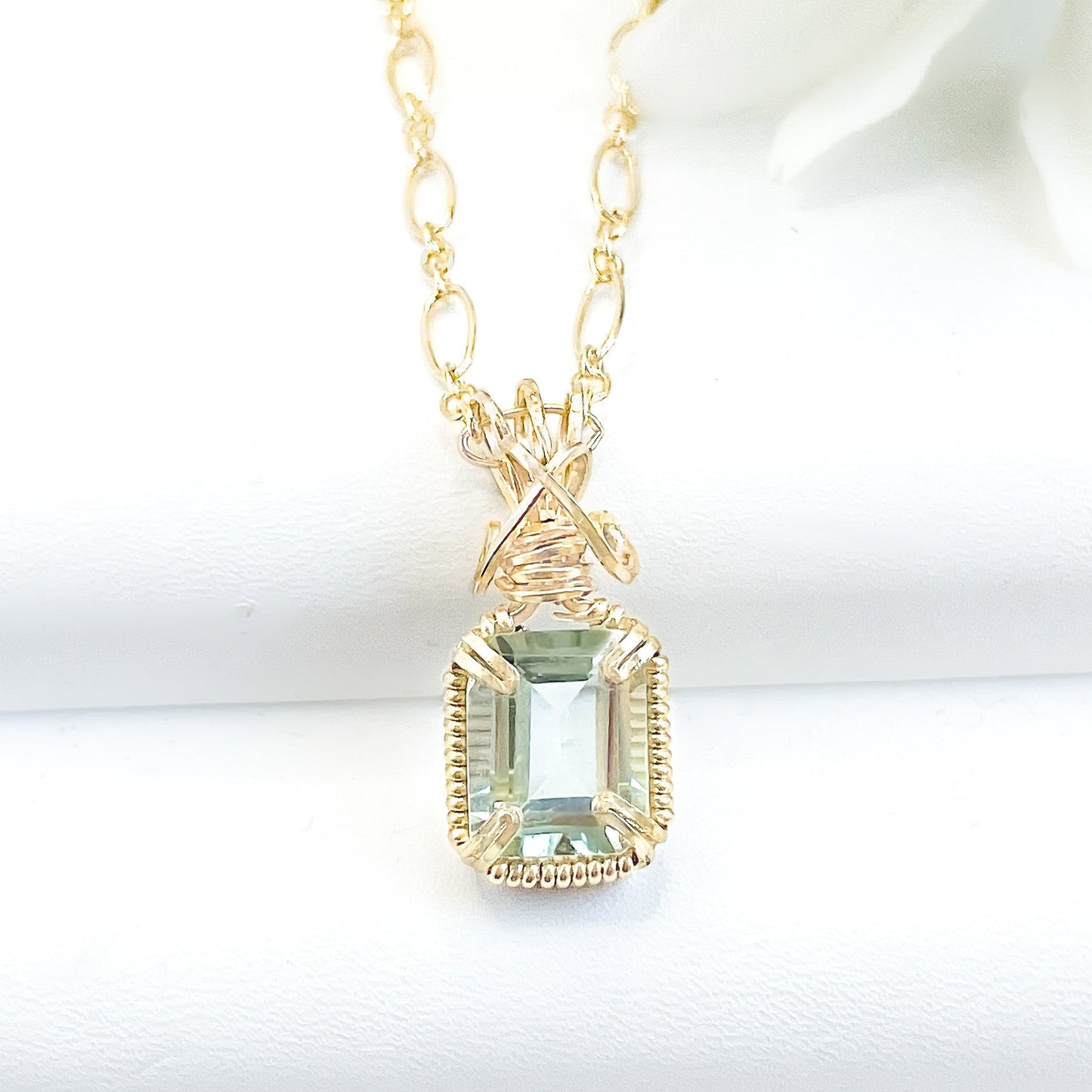 Green Amethyst Emerald Cut Pendant Necklace