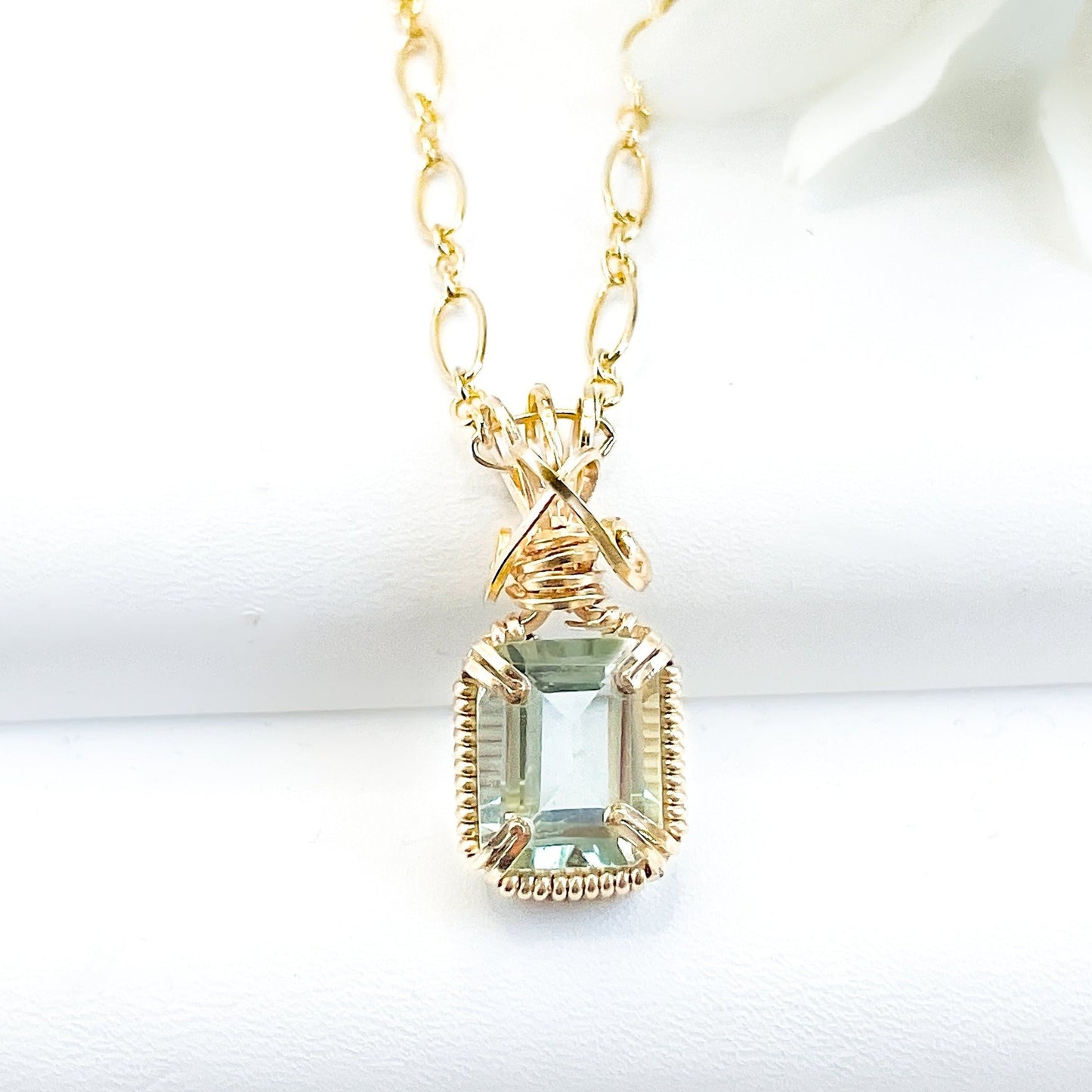 Green Amethyst Emerald Cut Pendant Necklace