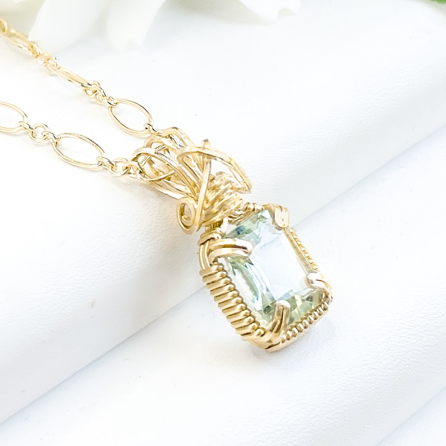 Green Amethyst Emerald Cut Pendant Necklace