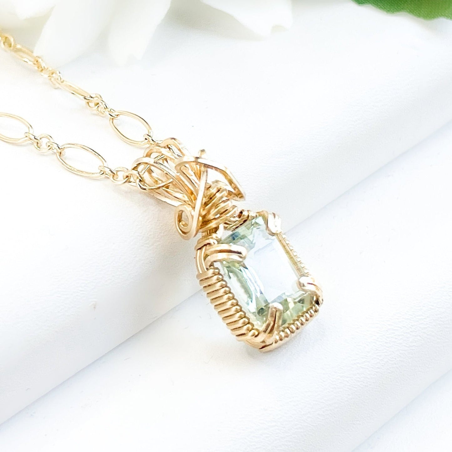 Green Amethyst Emerald Cut Pendant Necklace