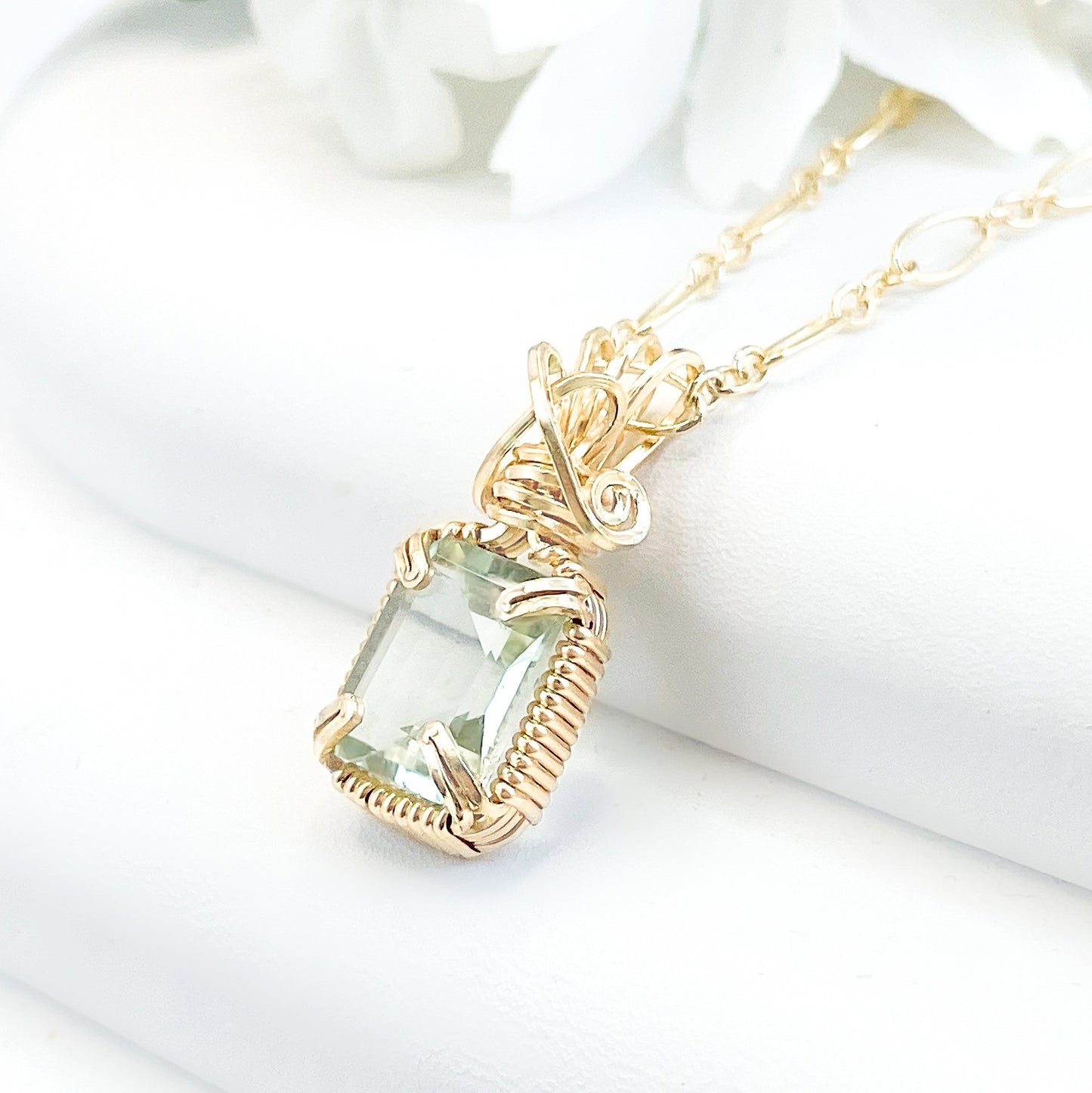 Green Amethyst Emerald Cut Pendant Necklace