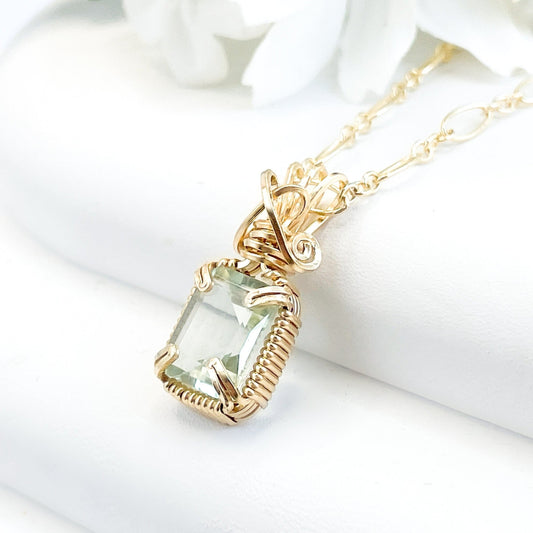 Green Amethyst Emerald Cut Pendant Necklace