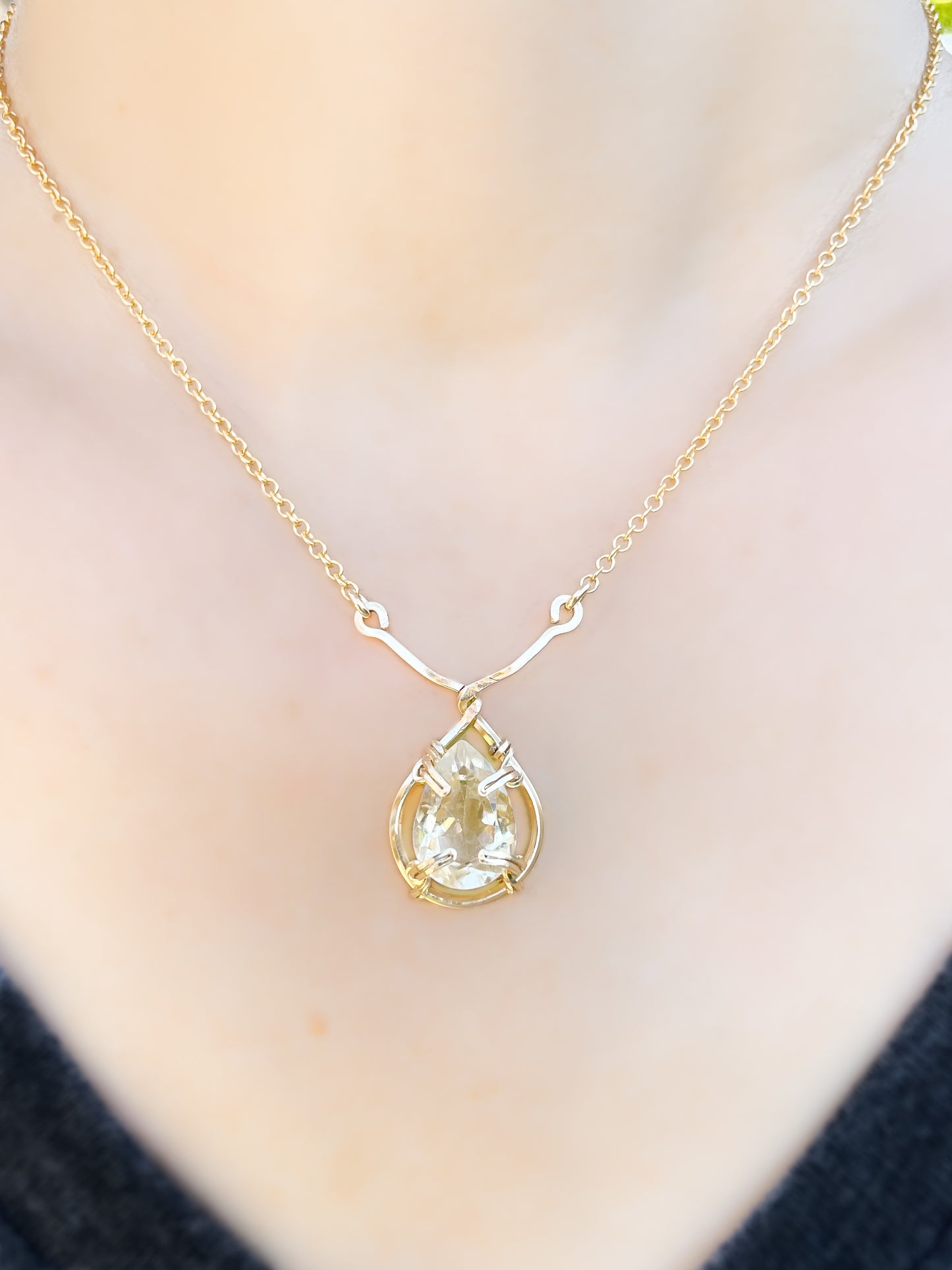 Lemon Quartz Pear Shaped Y Necklace