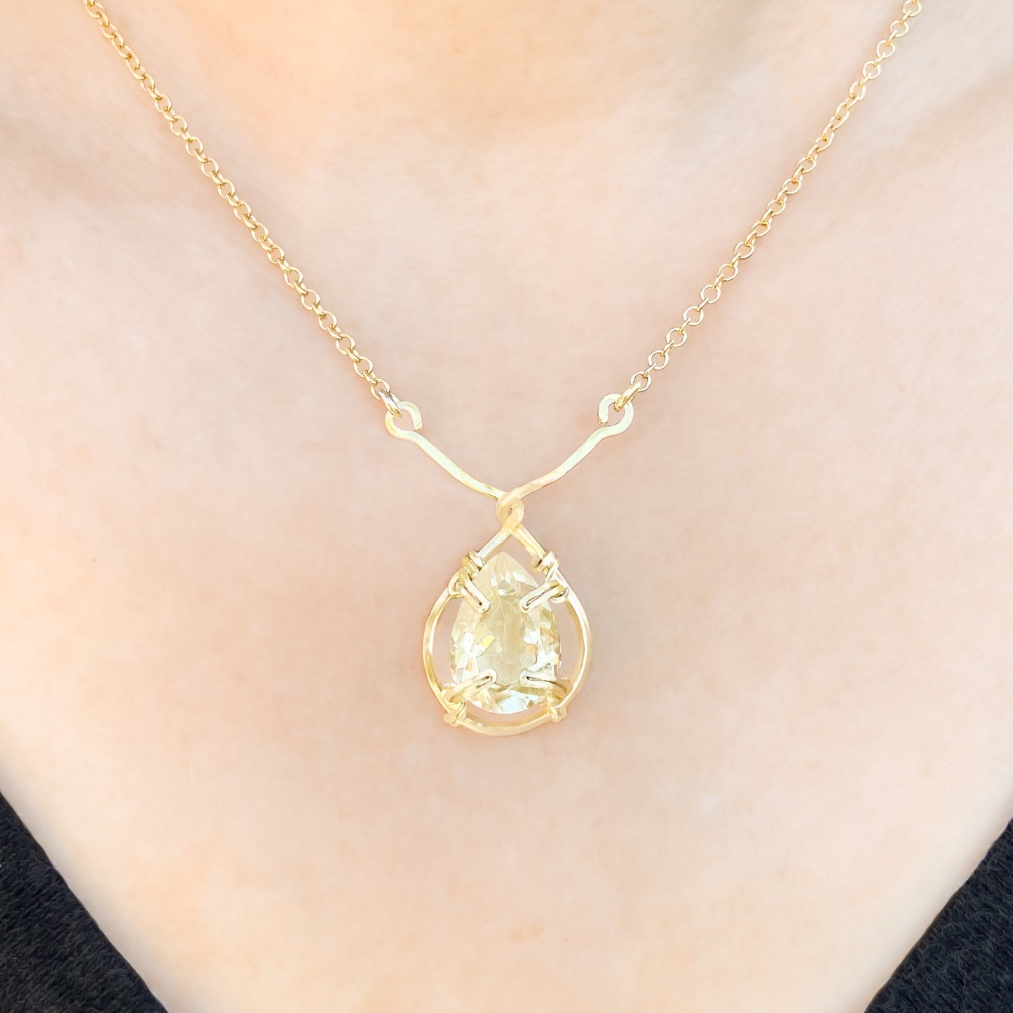 Lemon Quartz Pear Shaped Y Necklace