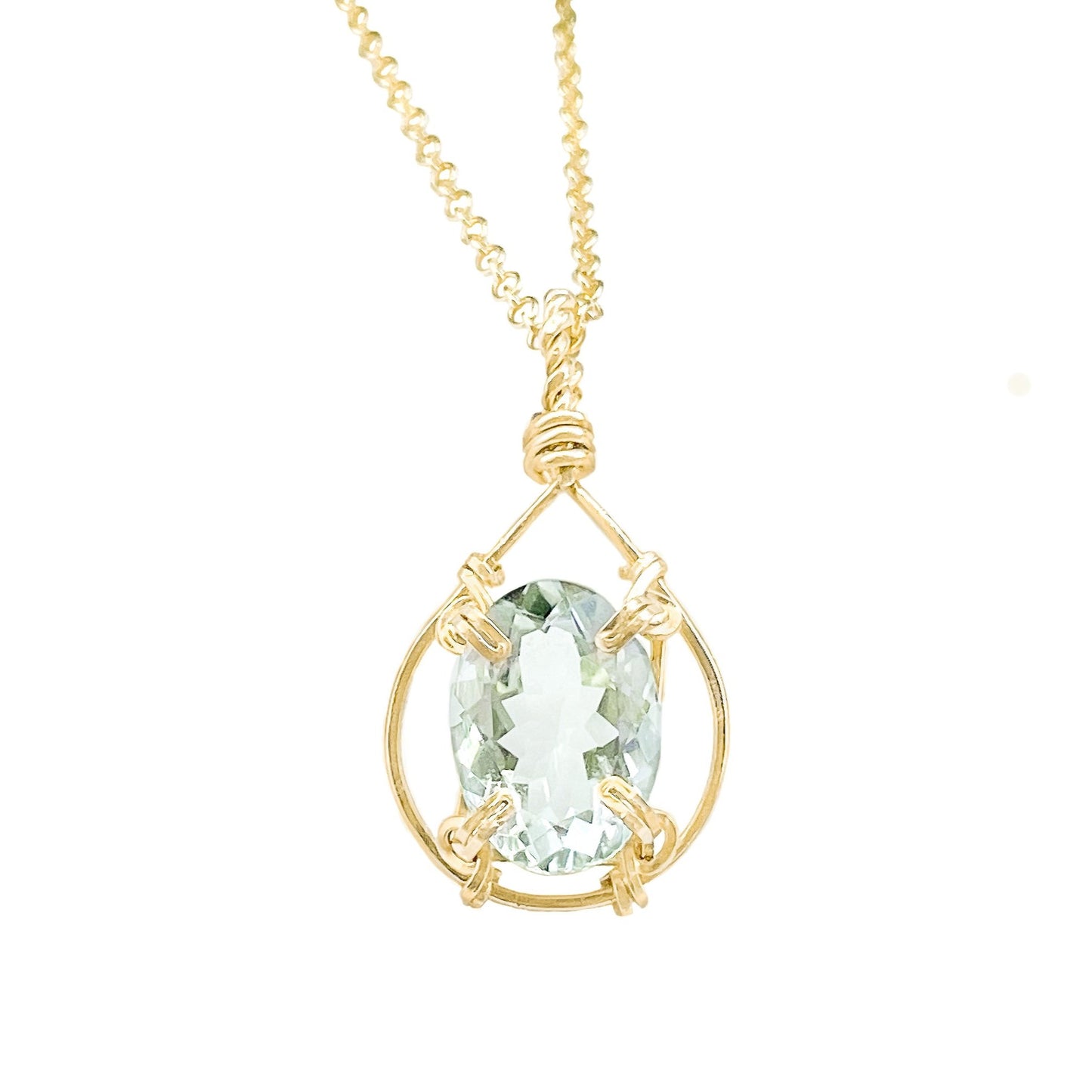 Green Amethyst Teardrop Pendant Necklace