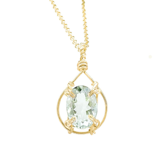 Green Amethyst Teardrop Pendant Necklace