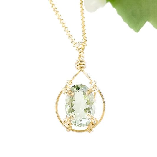 Green Amethyst Teardrop Pendant Necklace