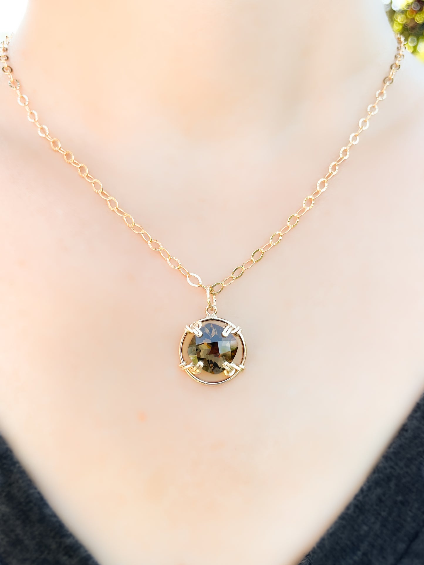 Smoky Quartz Cushion Cut Pendant Necklace