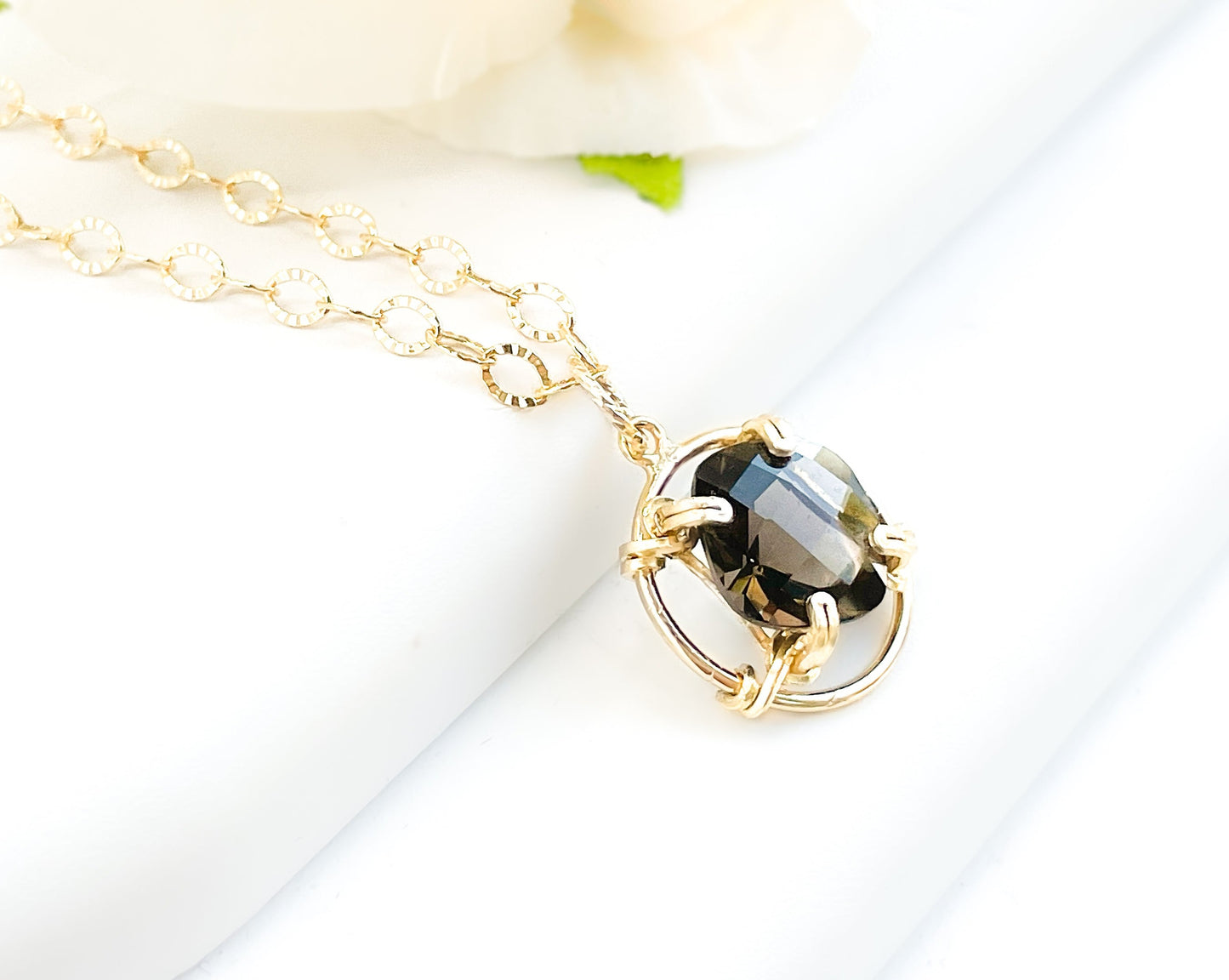 Smoky Quartz Cushion Cut Pendant Necklace