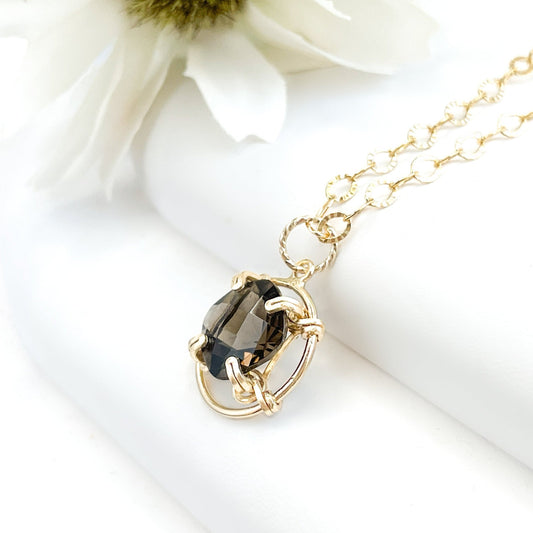 Smoky Quartz Cushion Cut Pendant Necklace