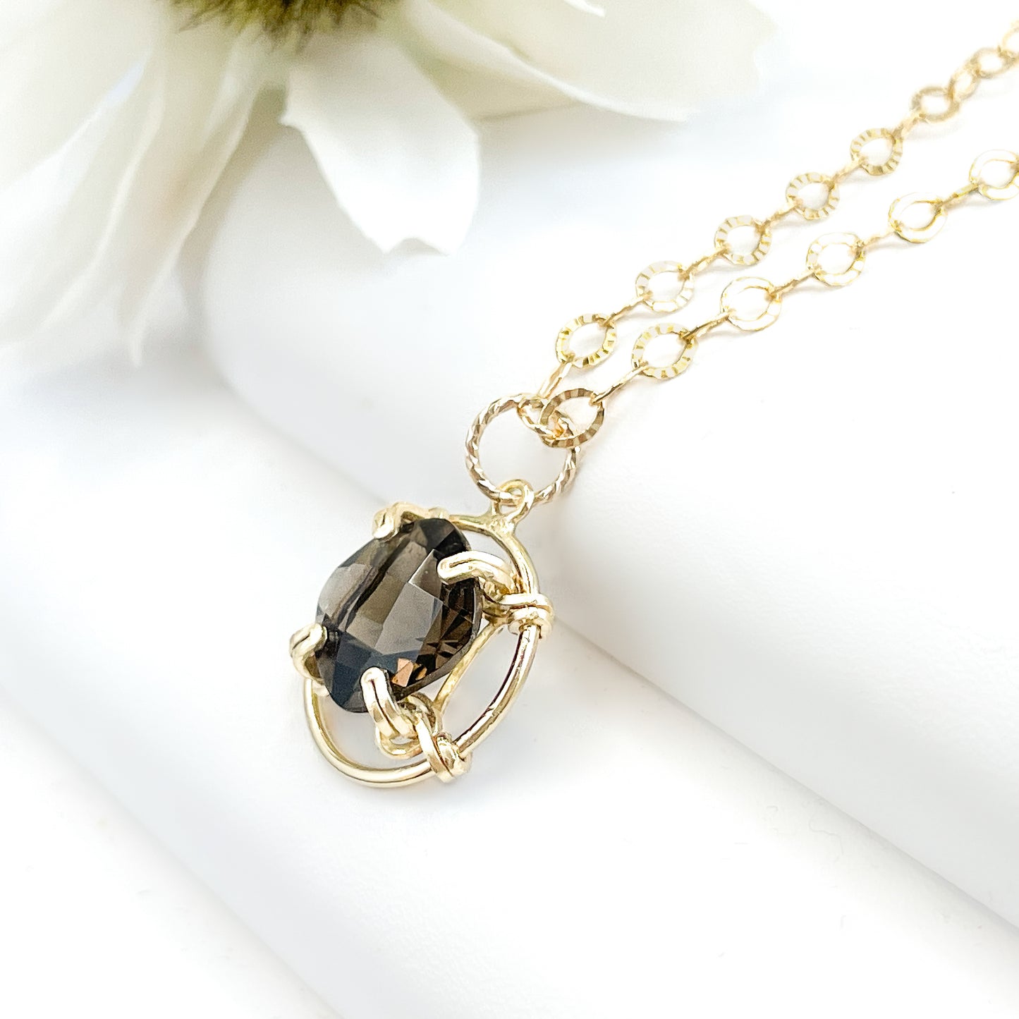 Smoky Quartz Cushion Cut Pendant Necklace