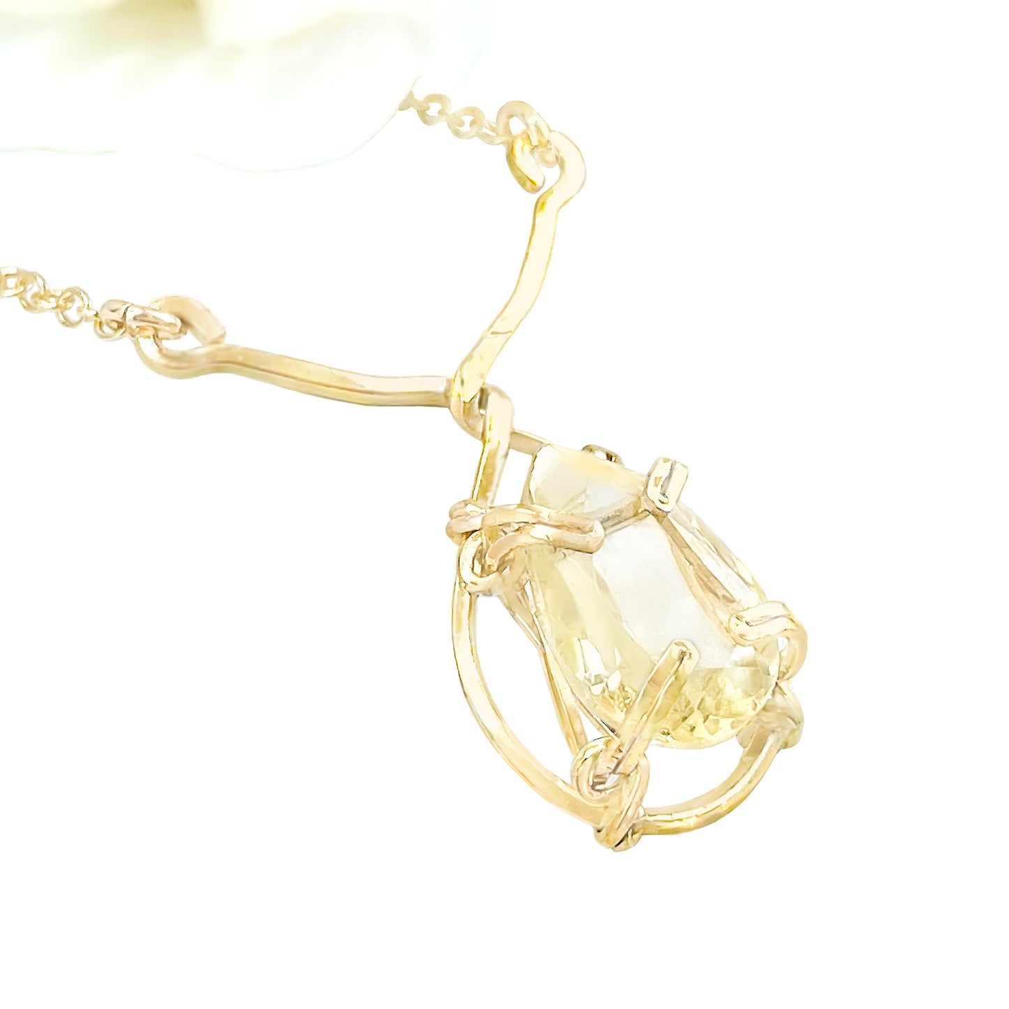 Lemon Quartz Pear Shaped Y Necklace