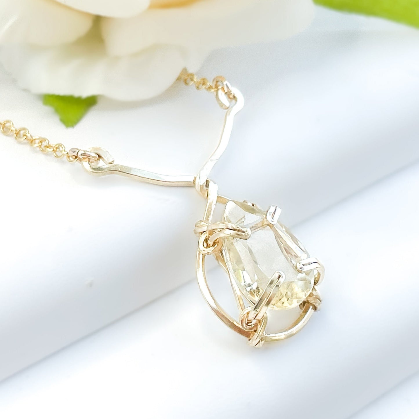 Lemon Quartz Pear Shaped Y Necklace