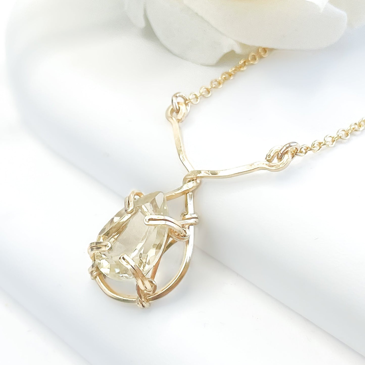 Lemon Quartz Pear Shaped Y Necklace