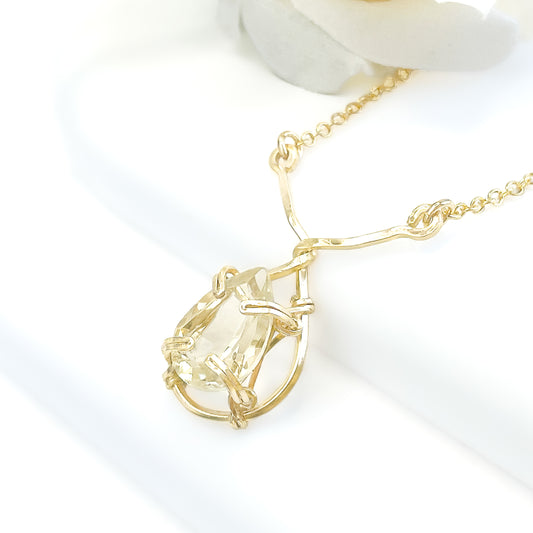 Lemon Quartz Pear Shaped Y Necklace