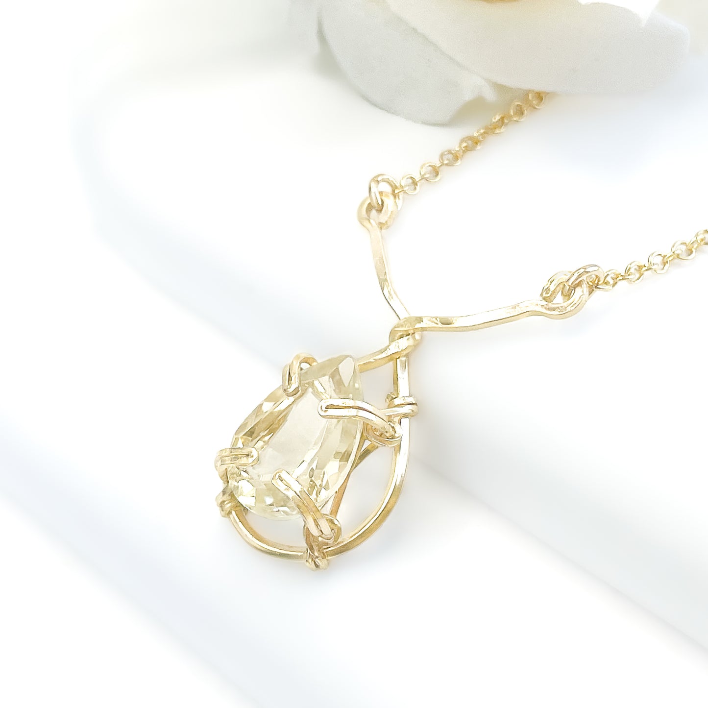 Lemon Quartz Pear Shaped Y Necklace