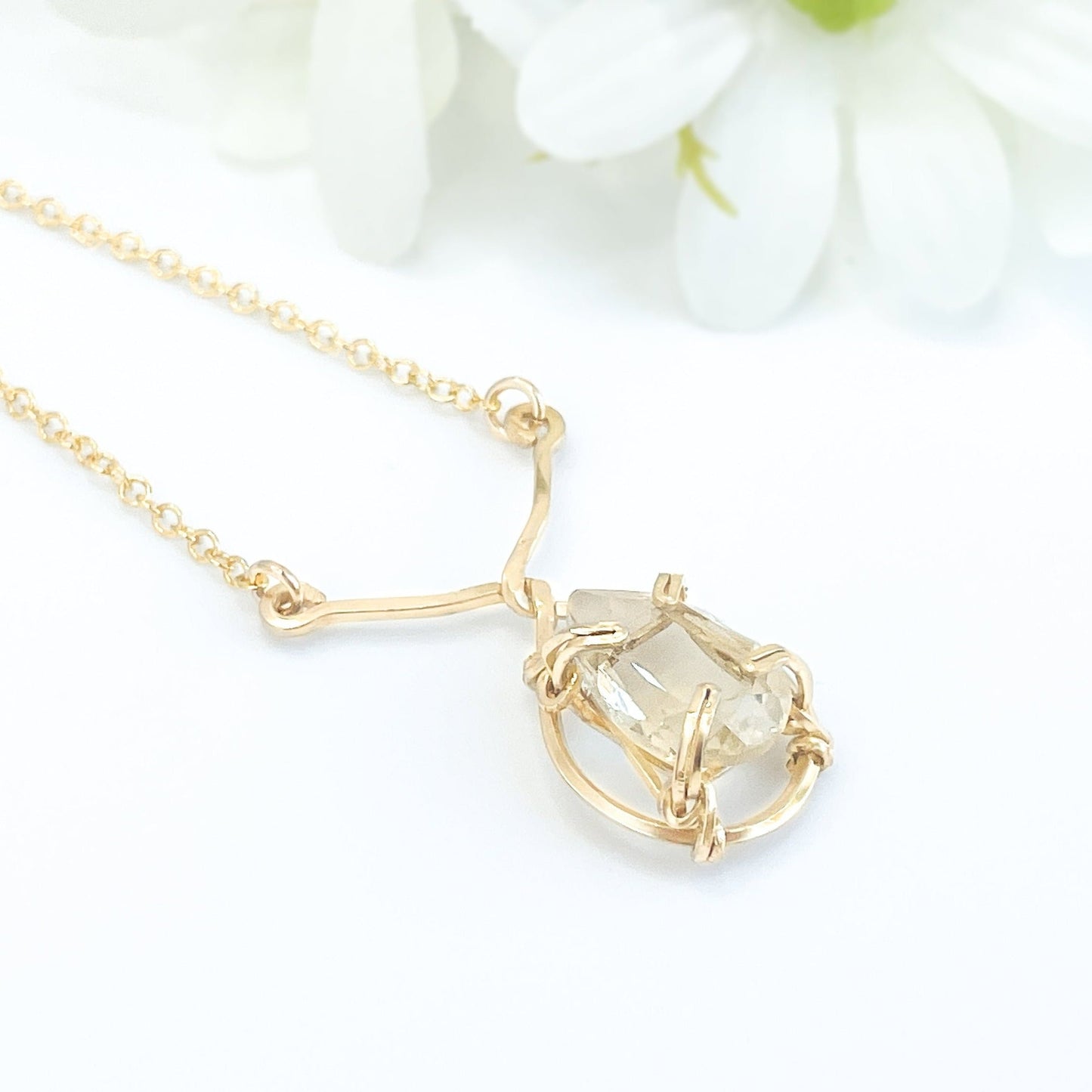 Lemon Quartz Pear Shaped Y Necklace