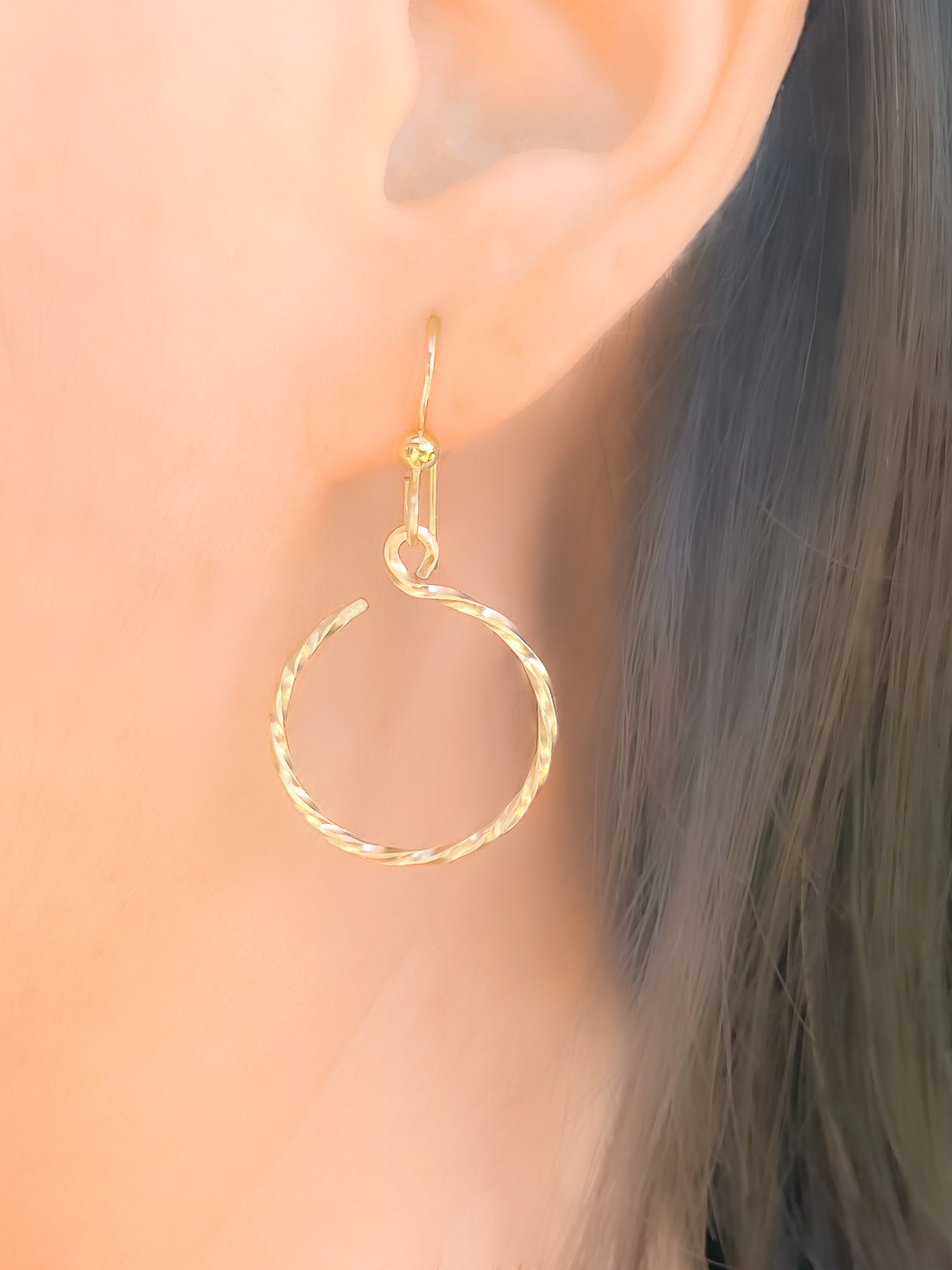 Gold Twisted Circle Dangle Earrings