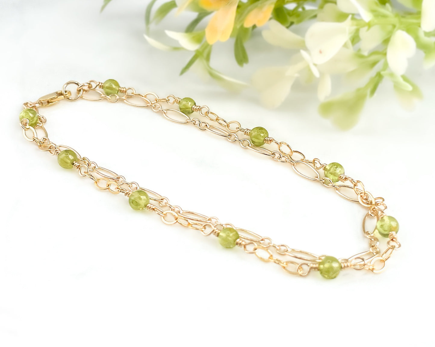 Peridot Two Strand Beaded Bracelet