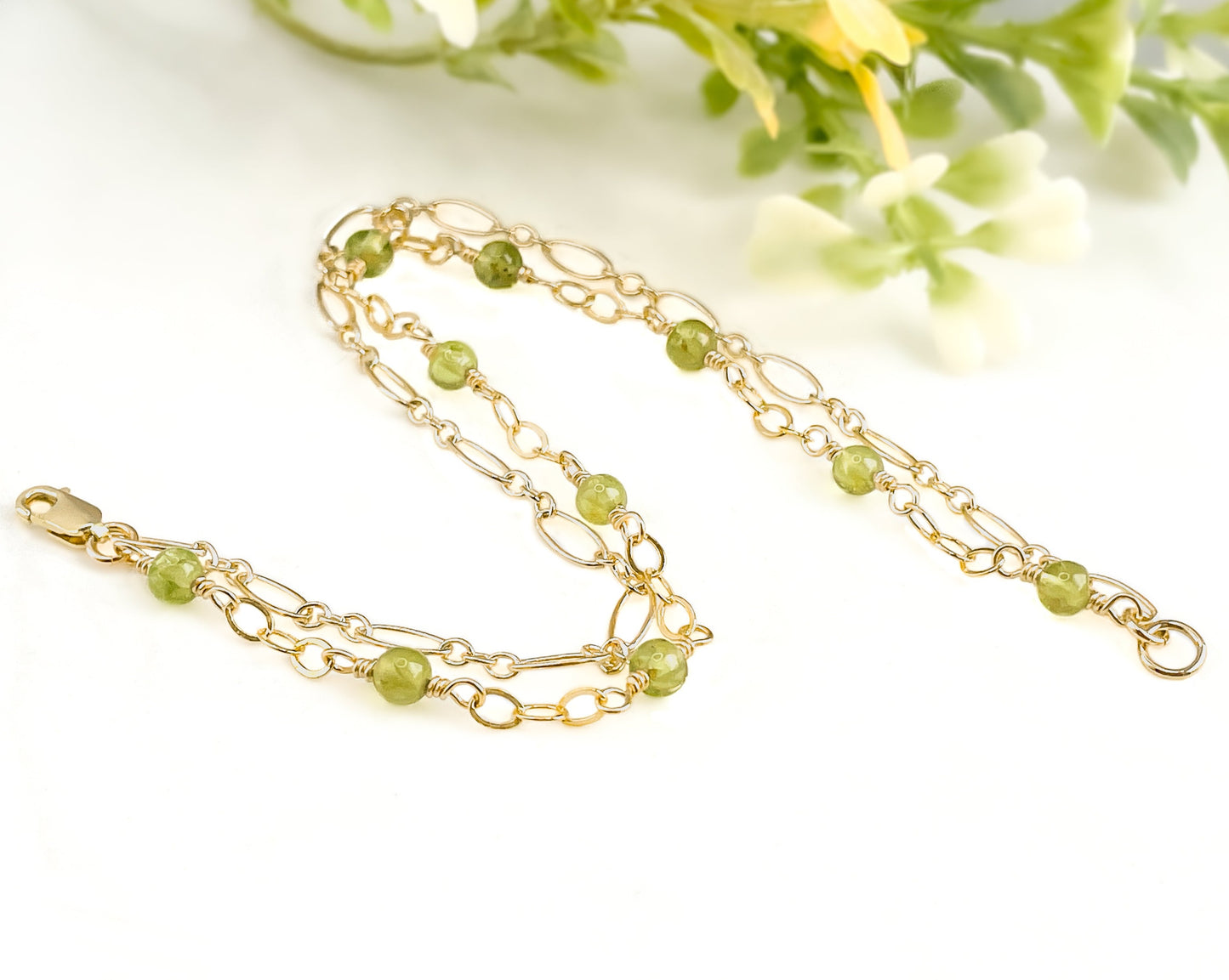 Peridot Two Strand Beaded Bracelet