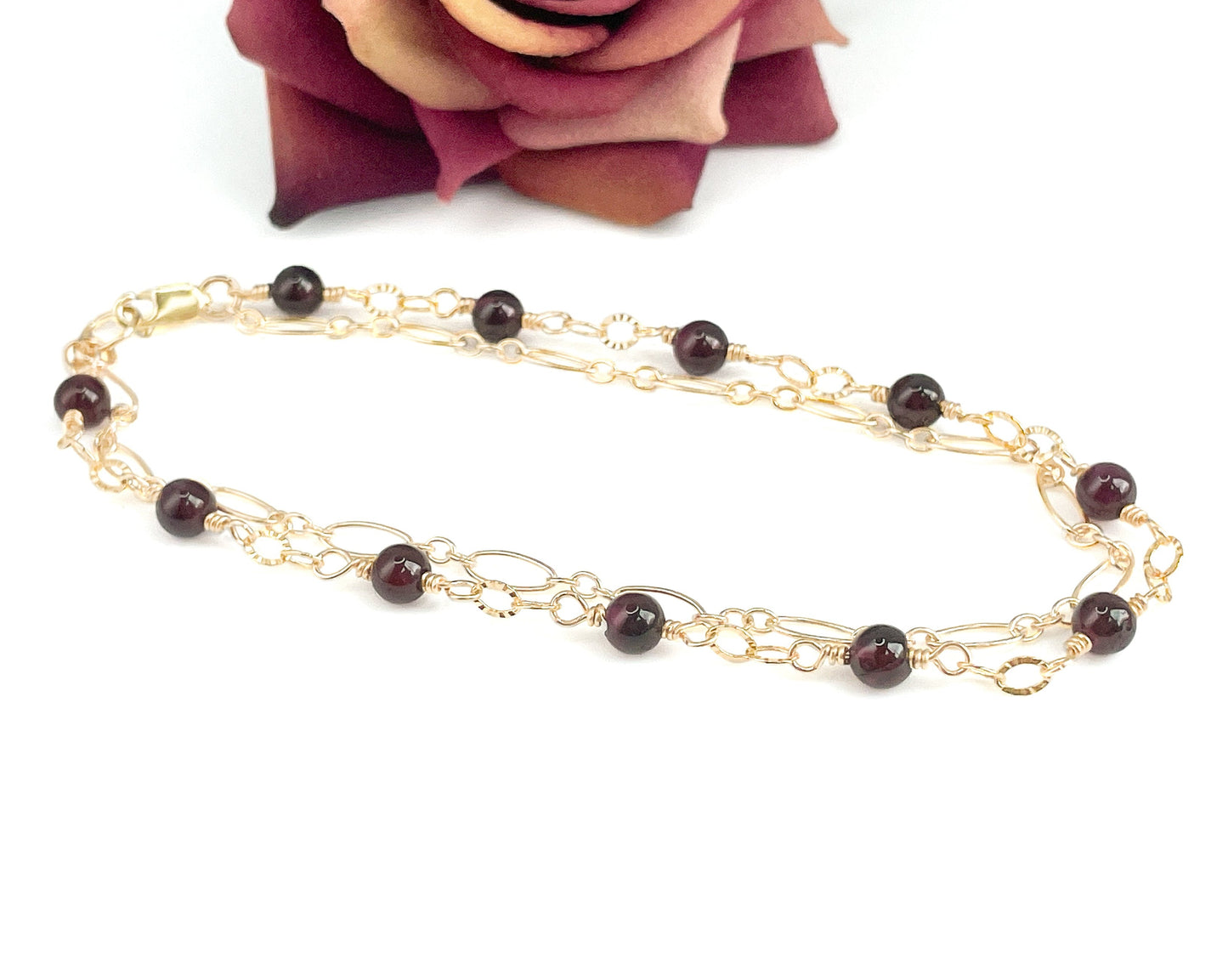 Garnet Two Strand Beaded Bracelet