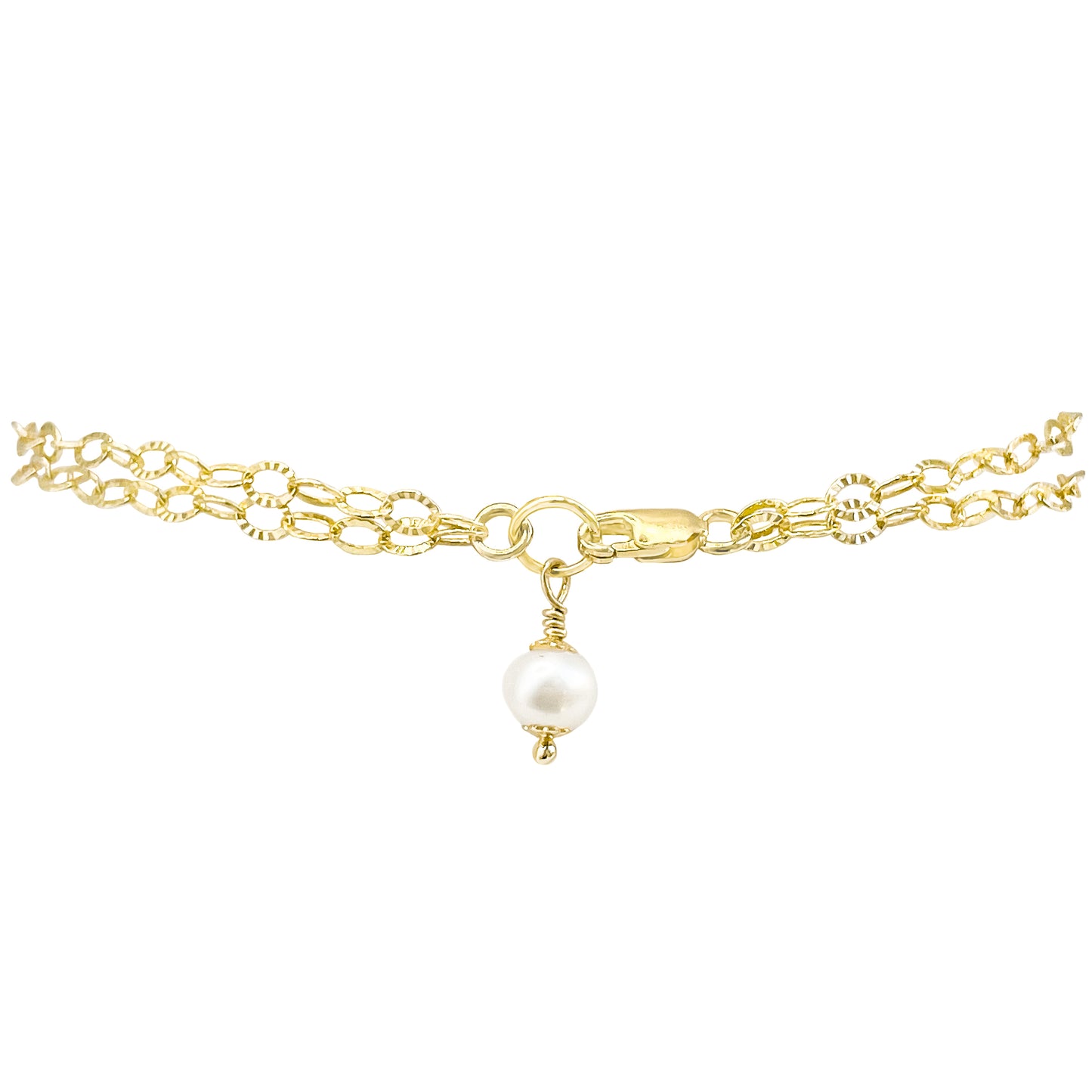 White Pearl Charm Double Chain Bracelet