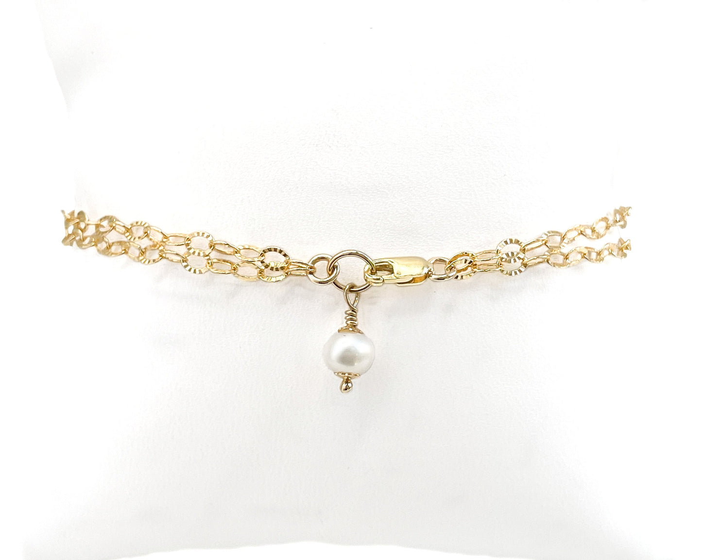 White Pearl Charm Double Chain Bracelet