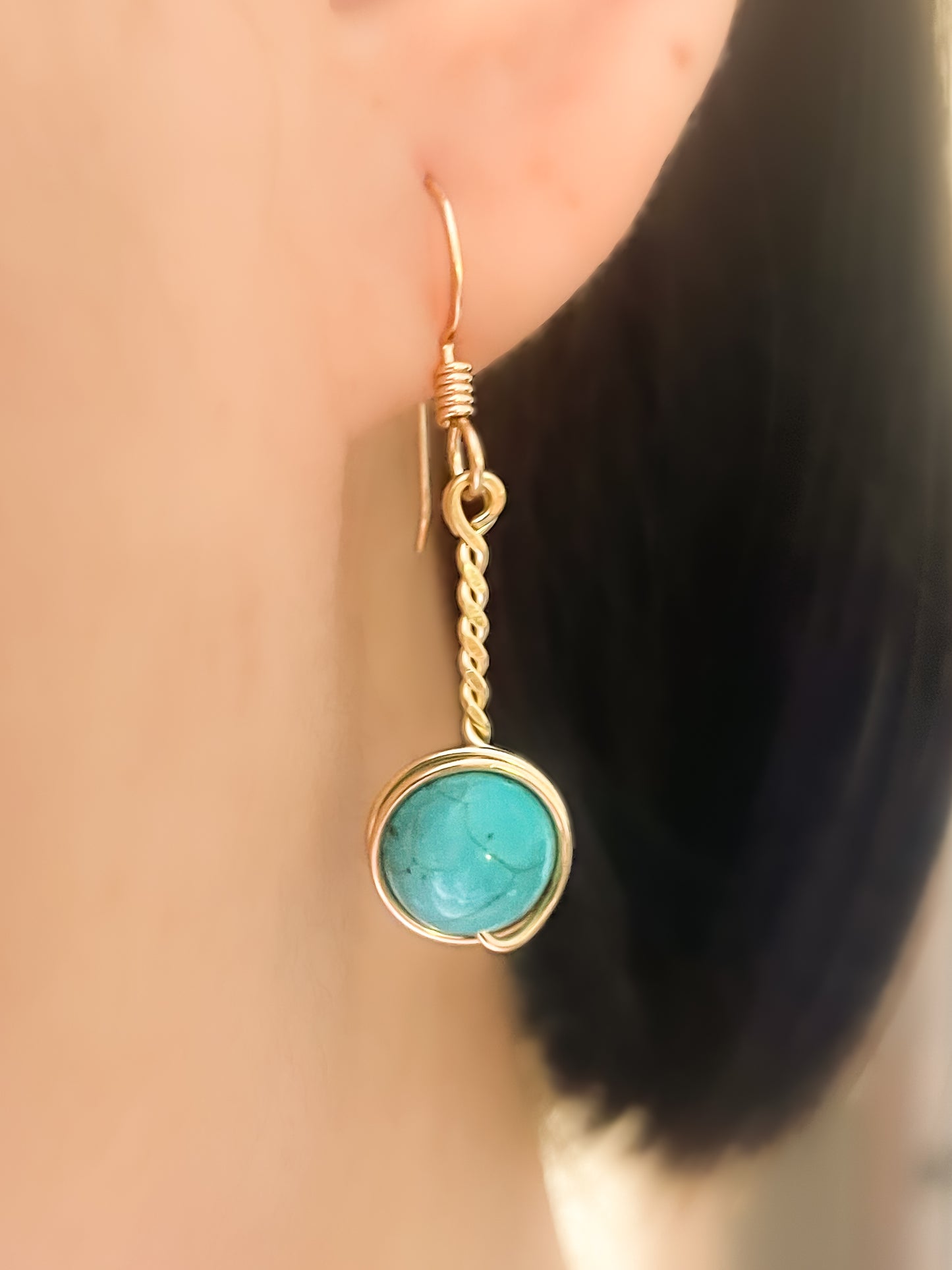 Turquoise Twisted Gold Earrings