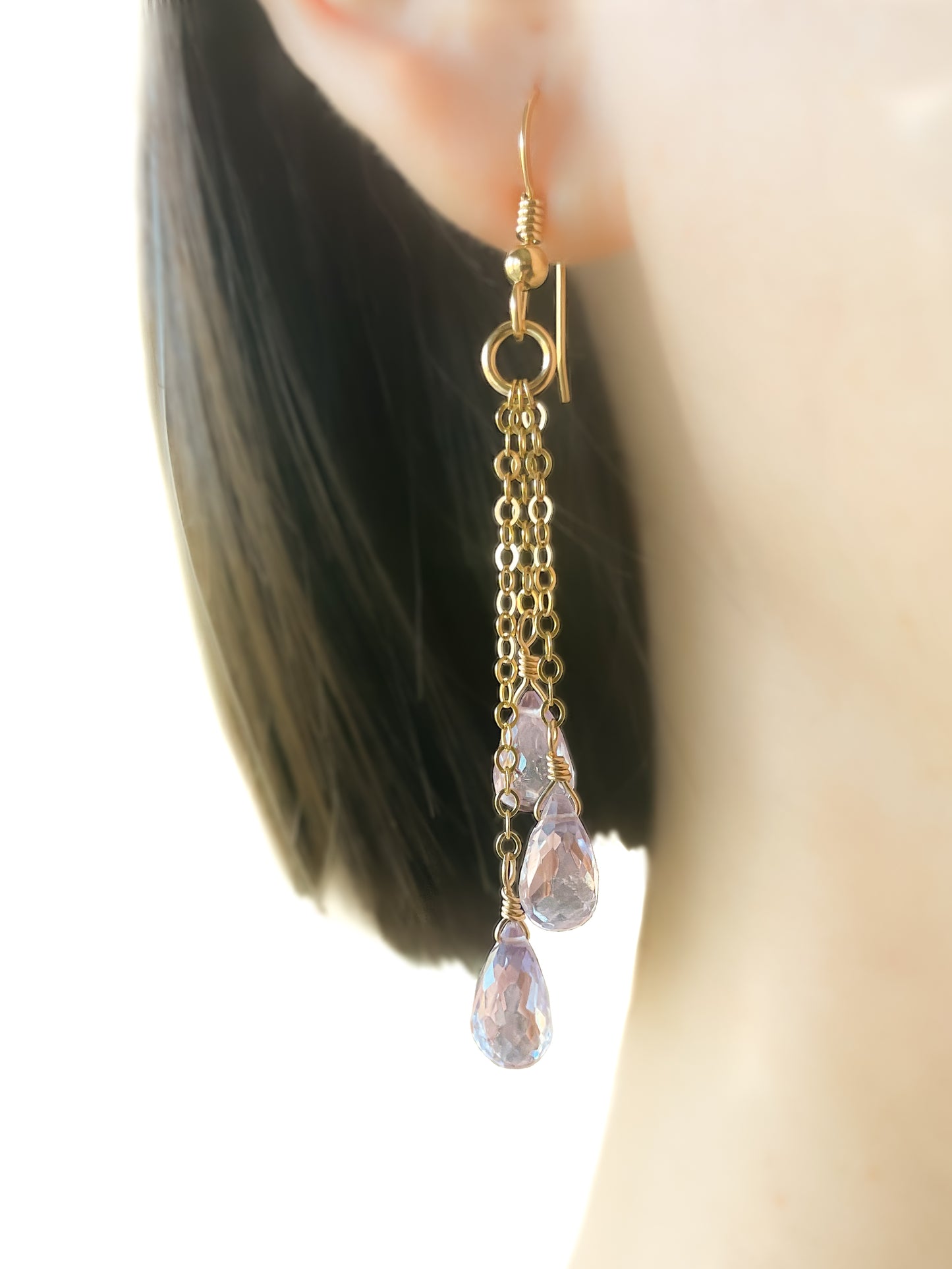 Pink Amethyst Briolette Cluster Earrings