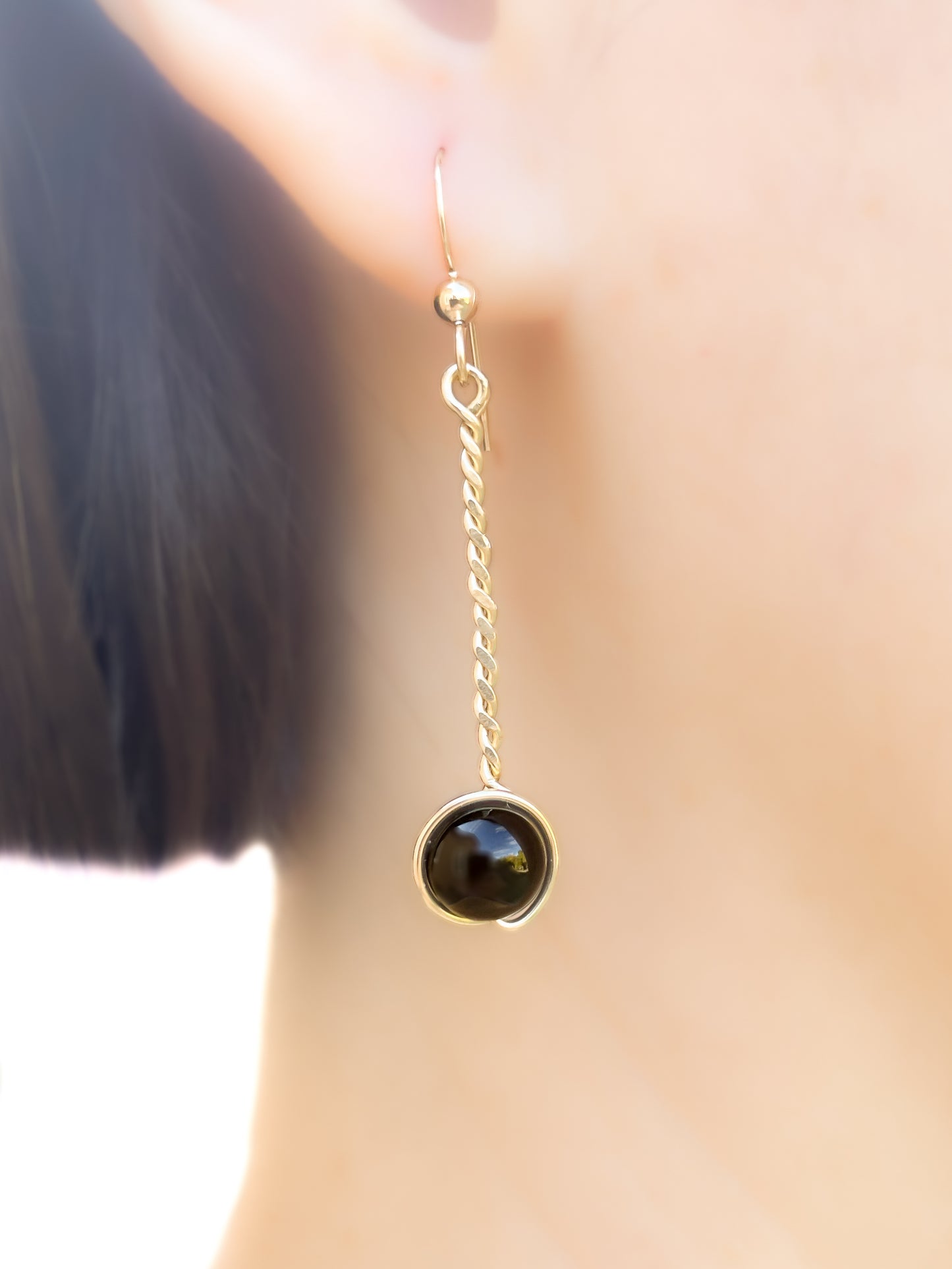 Black Onyx Long Twisted Earrings