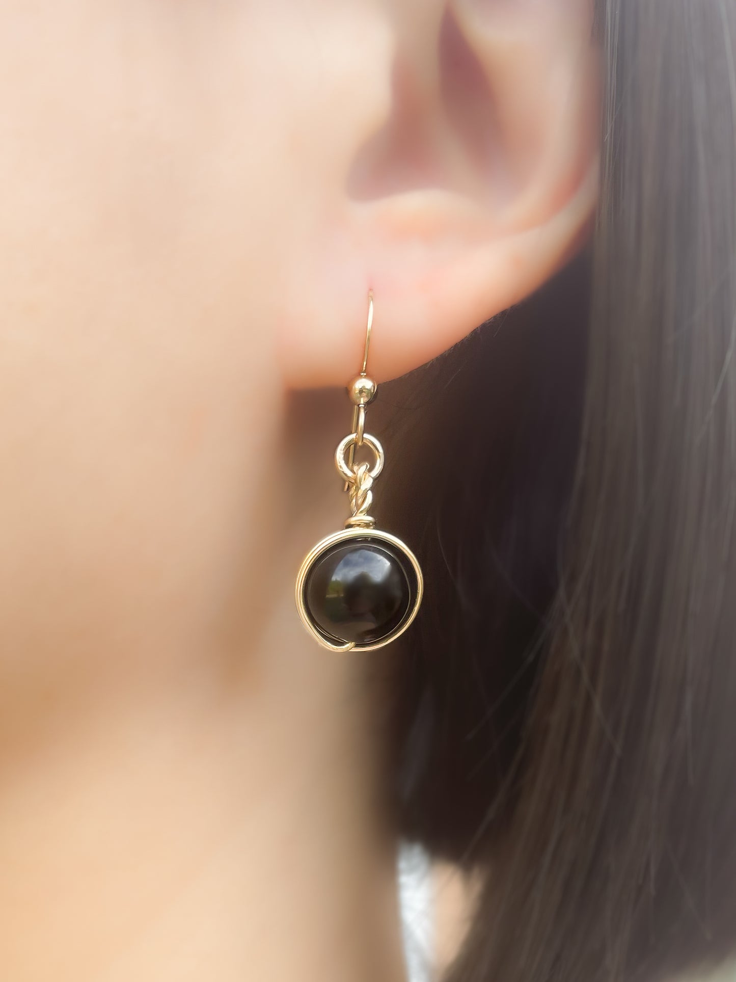 Black Onyx Halo Dangle Earrings