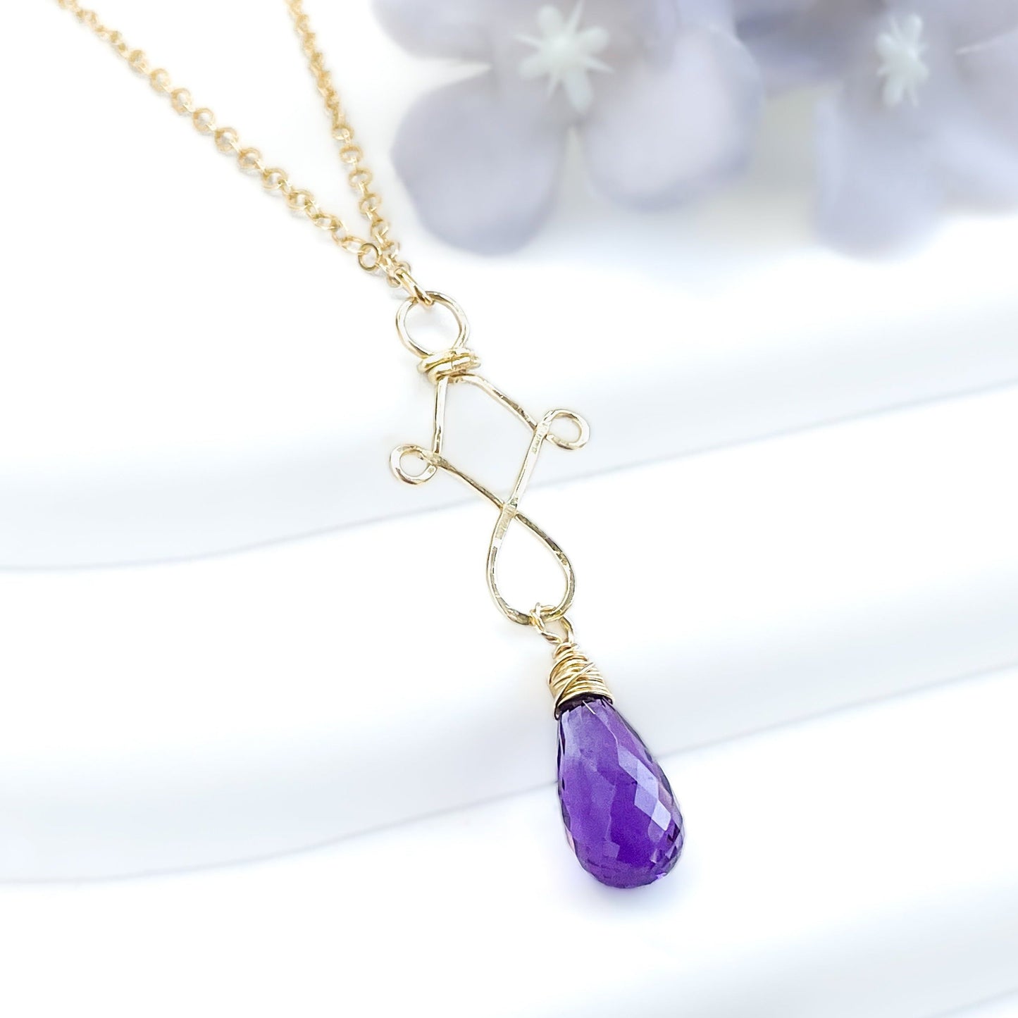 Purple Amethyst Briolette Drop Necklace