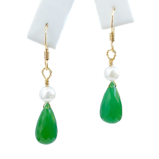 Green Onyx and Pearl Dangle Earrings