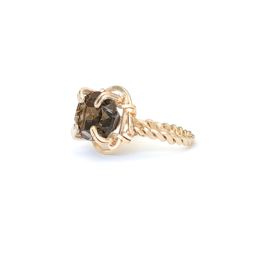 Smoky Quartz Twisted Band Ring