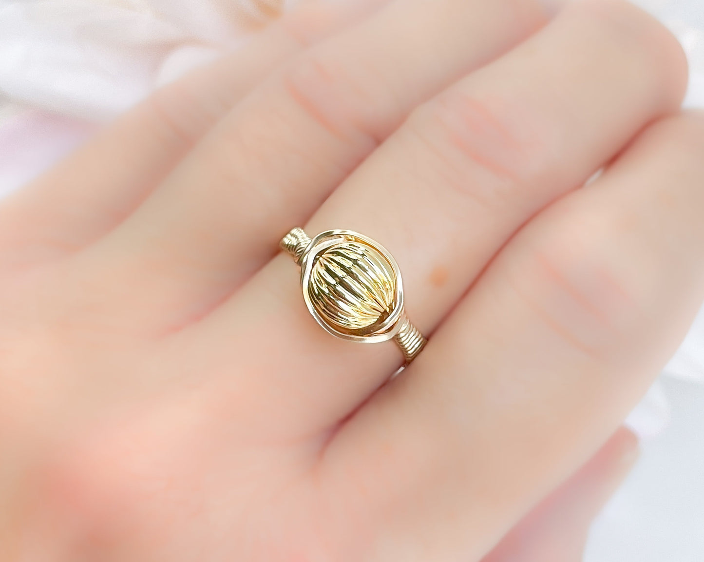 Gold Bead Wire Wrapped Ring