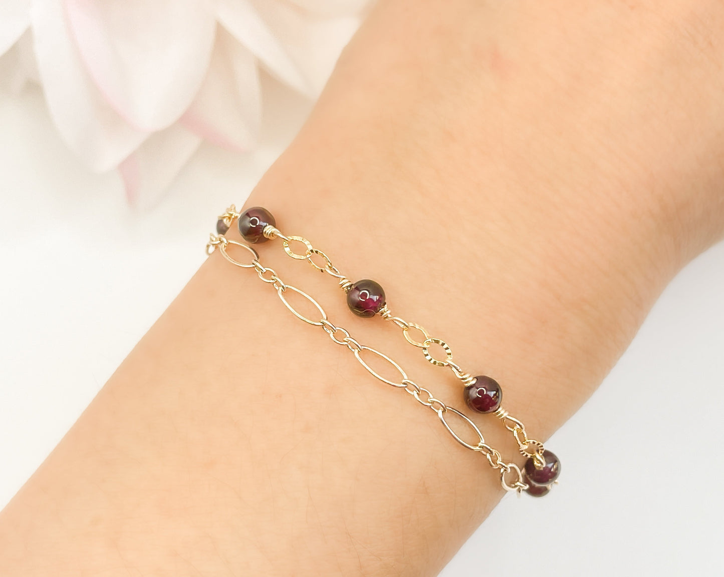 Garnet Two Strand Beaded Bracelet