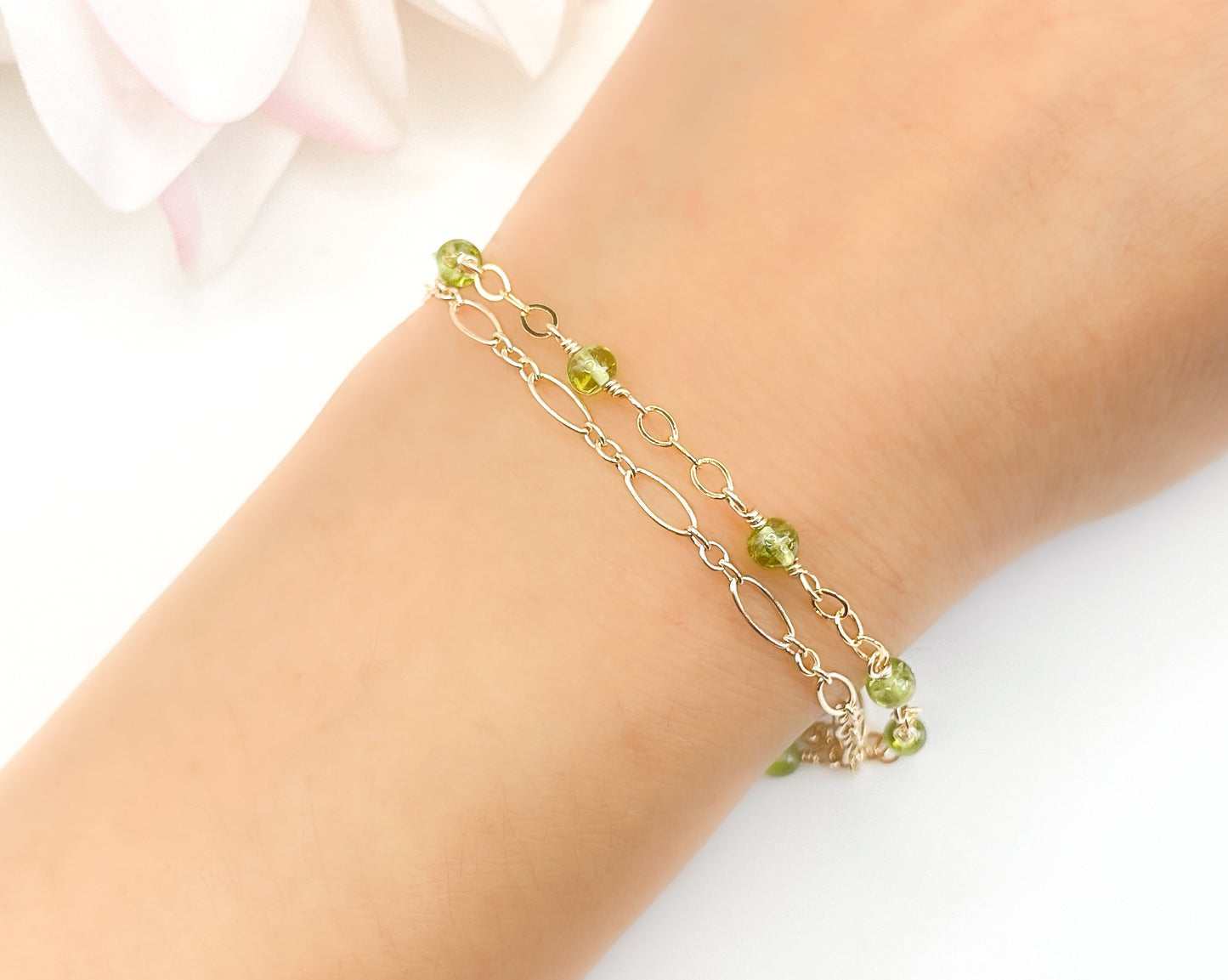 Peridot Two Strand Beaded Bracelet