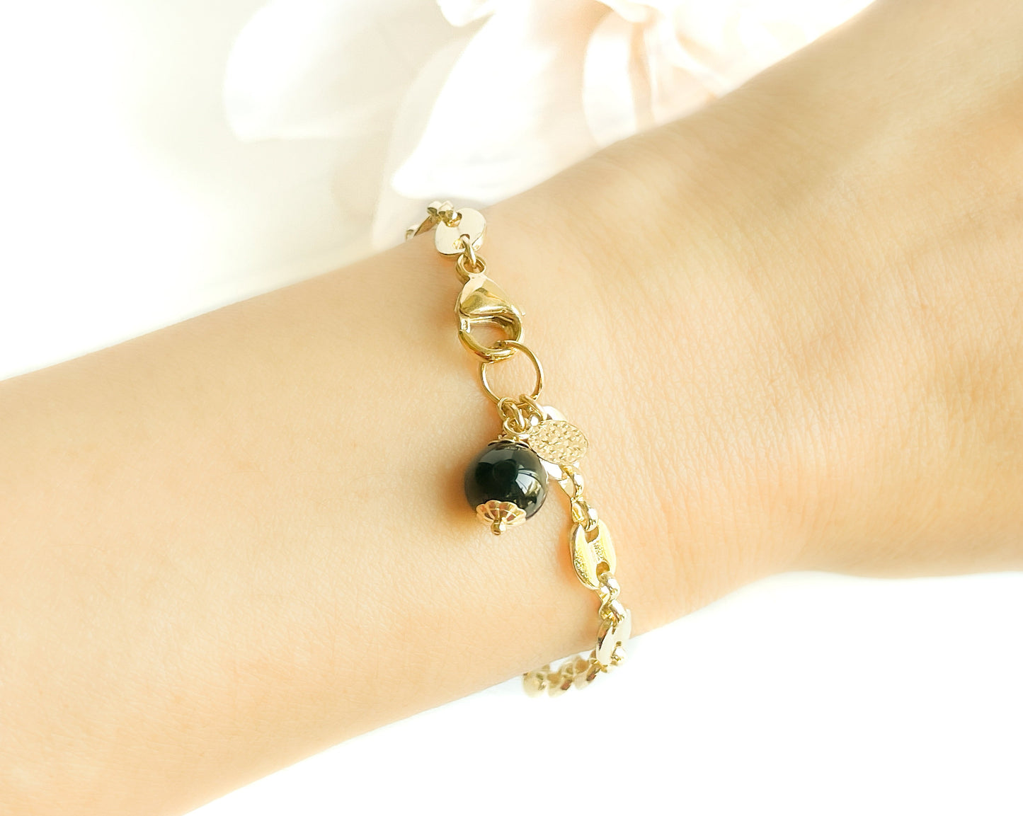 Black Onyx Charm Marine Link Bracelet