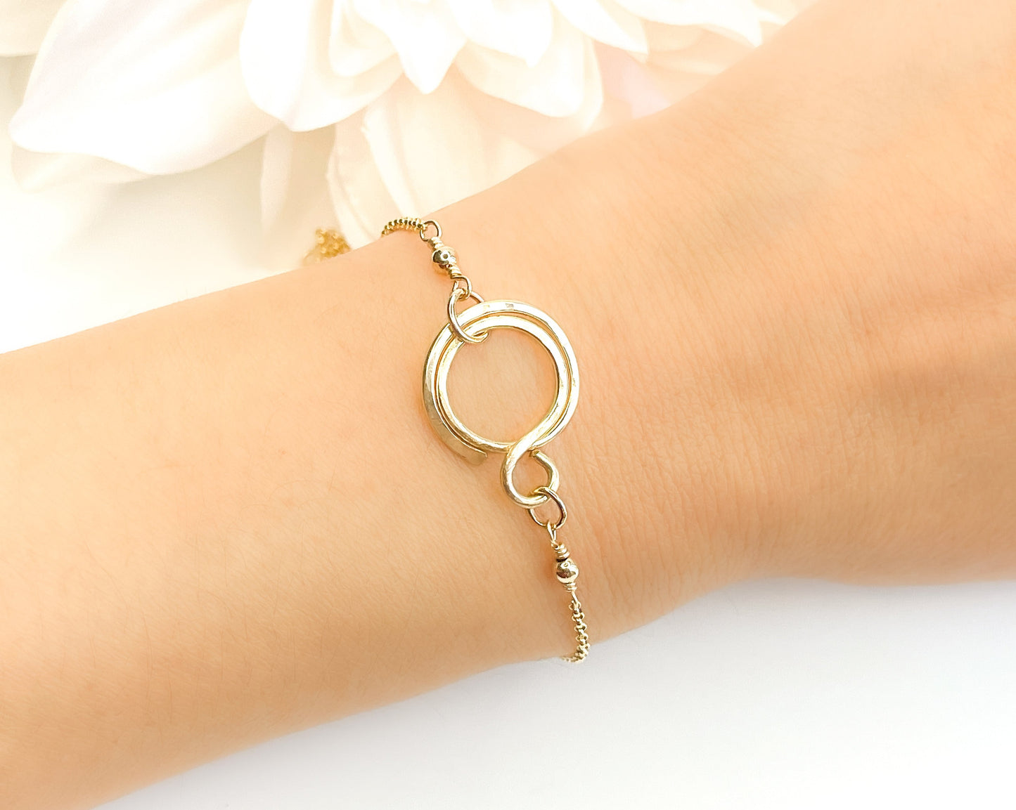 Gold Hammered Double Circle Adjustable Bracelet