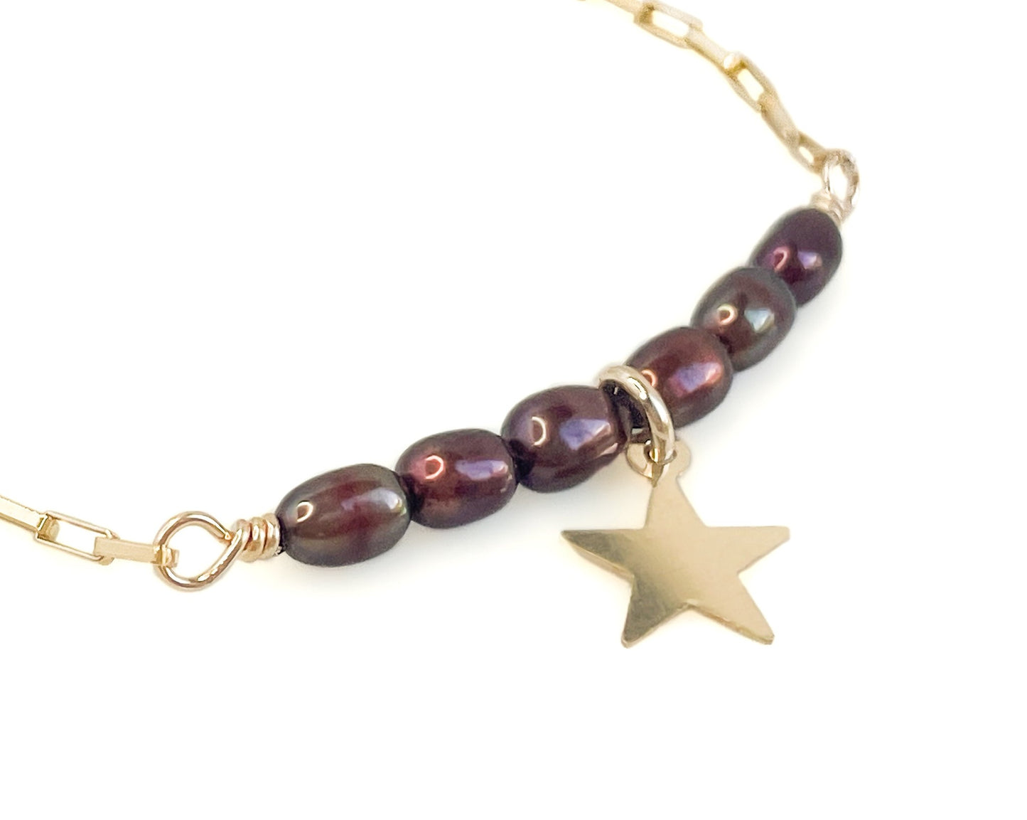 Cranberry Freshwater Pearl Column with Star Charm Bracelet