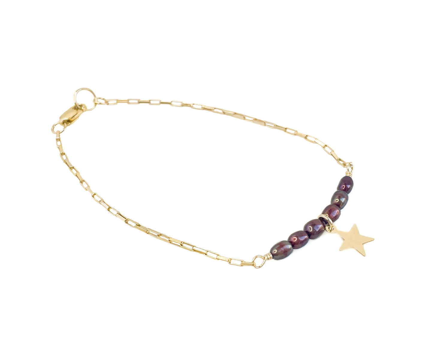 Cranberry Freshwater Pearl Column with Star Charm Bracelet