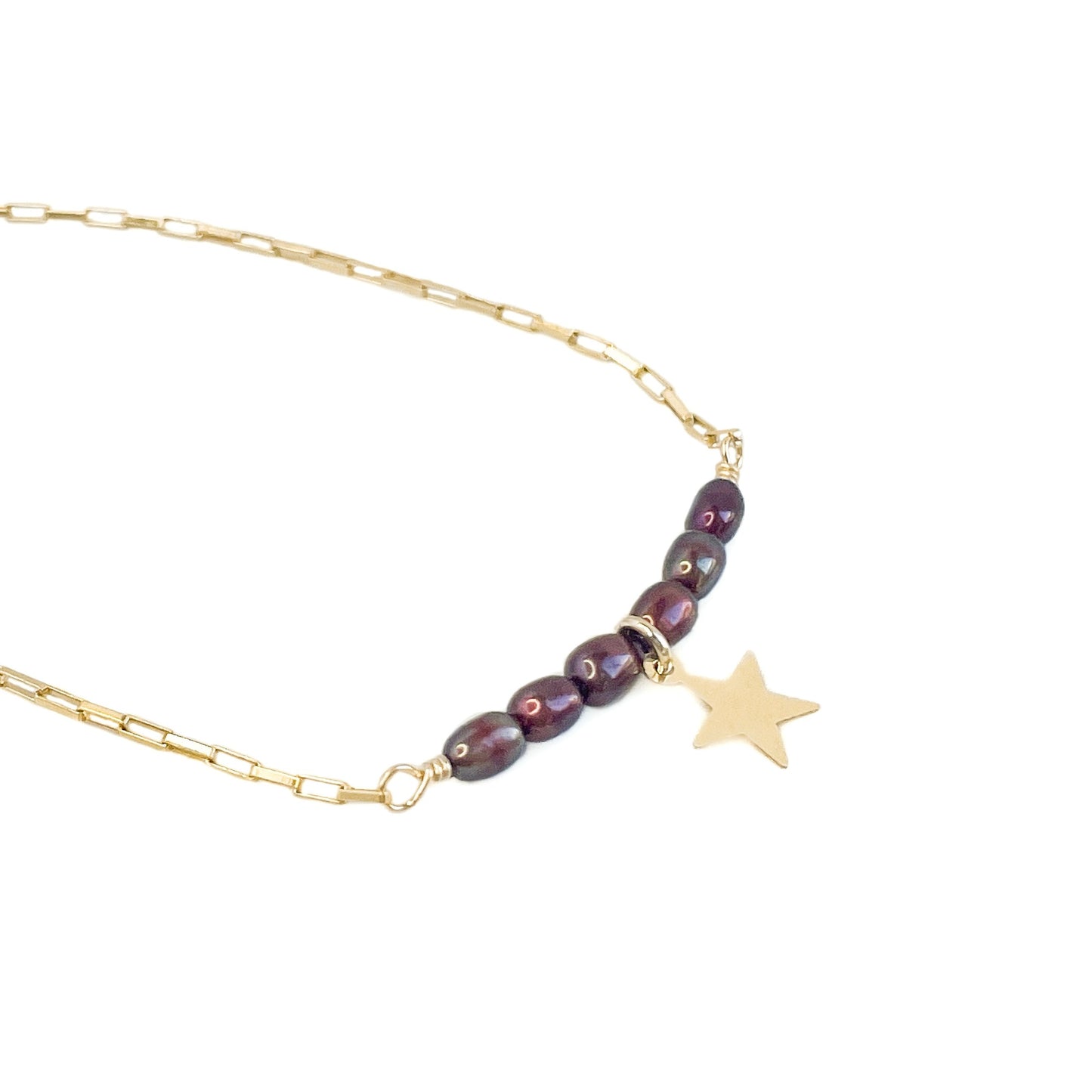 Cranberry Freshwater Pearl Column with Star Charm Bracelet