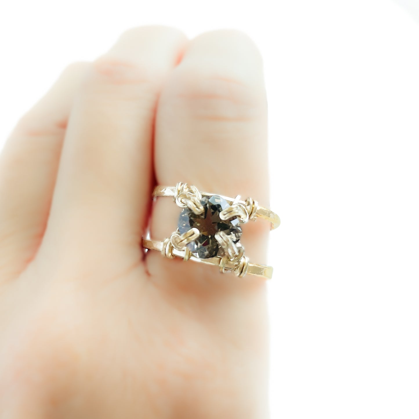 Smoky Quartz Cushion Cut Double Banded Ring